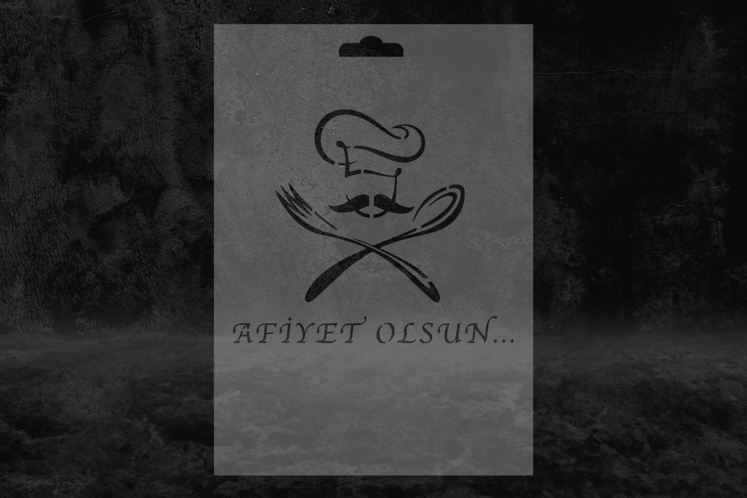 Afiyet Olsun Desenli Stencil Kalıbı, Şef Çatal, Bıçak Stencil