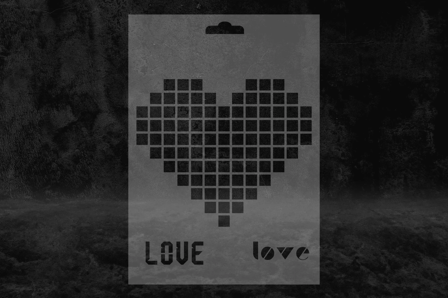Pixel Kalp Desenli Stencil Kalıbı, Love Yazılı Stencil