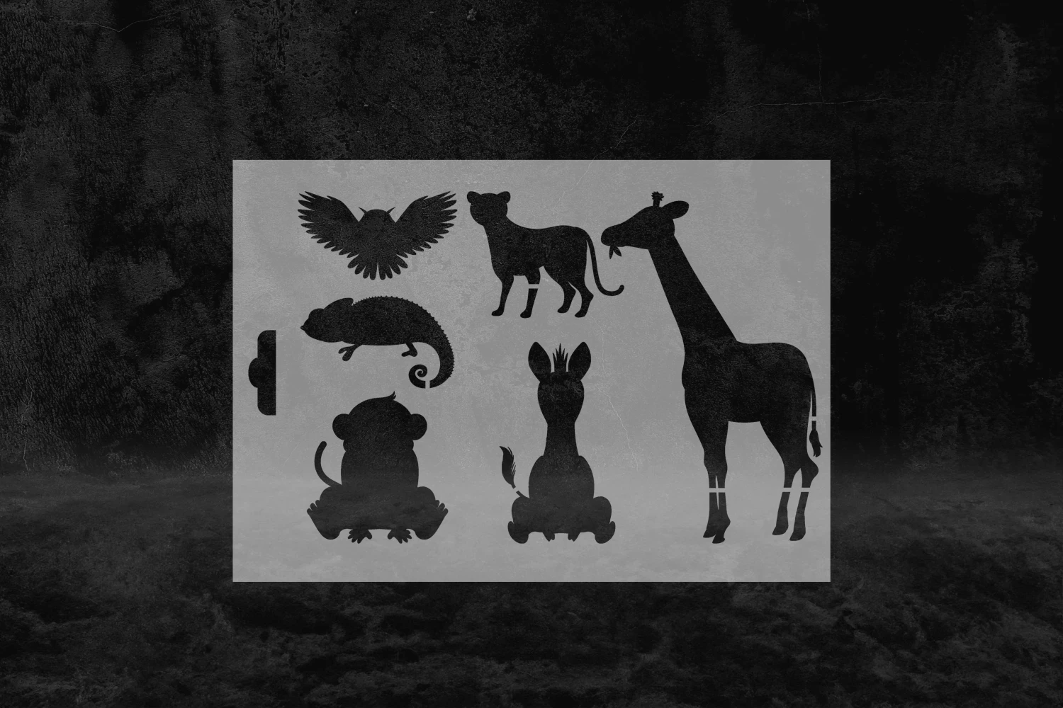6 Hayvan Stencil Kalıbı, Zürafa, Zebra, Bukelamun Stencil Kalıbı