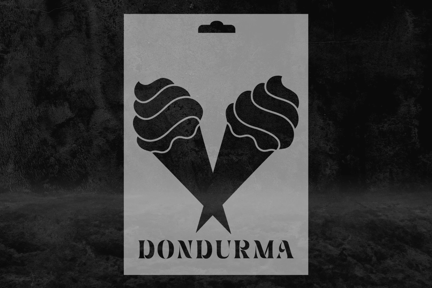 Külahta Çift Dondurma Desenli Stencil Kalıbı, Dondurma Yazılı Stencil