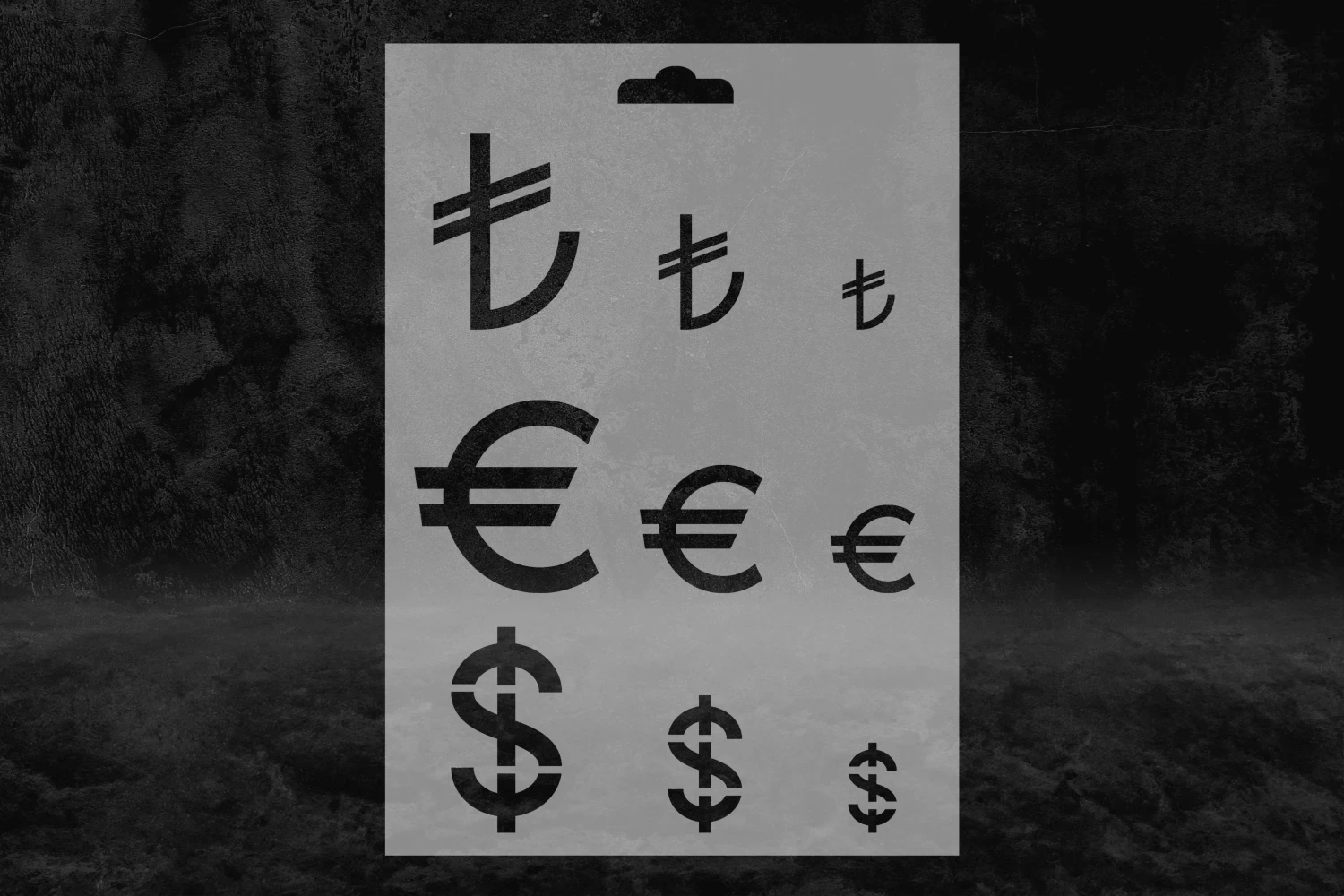 Para Sembolleri Desenli Stencil Kalıbı, TL, Euro, Dolar Stencil
