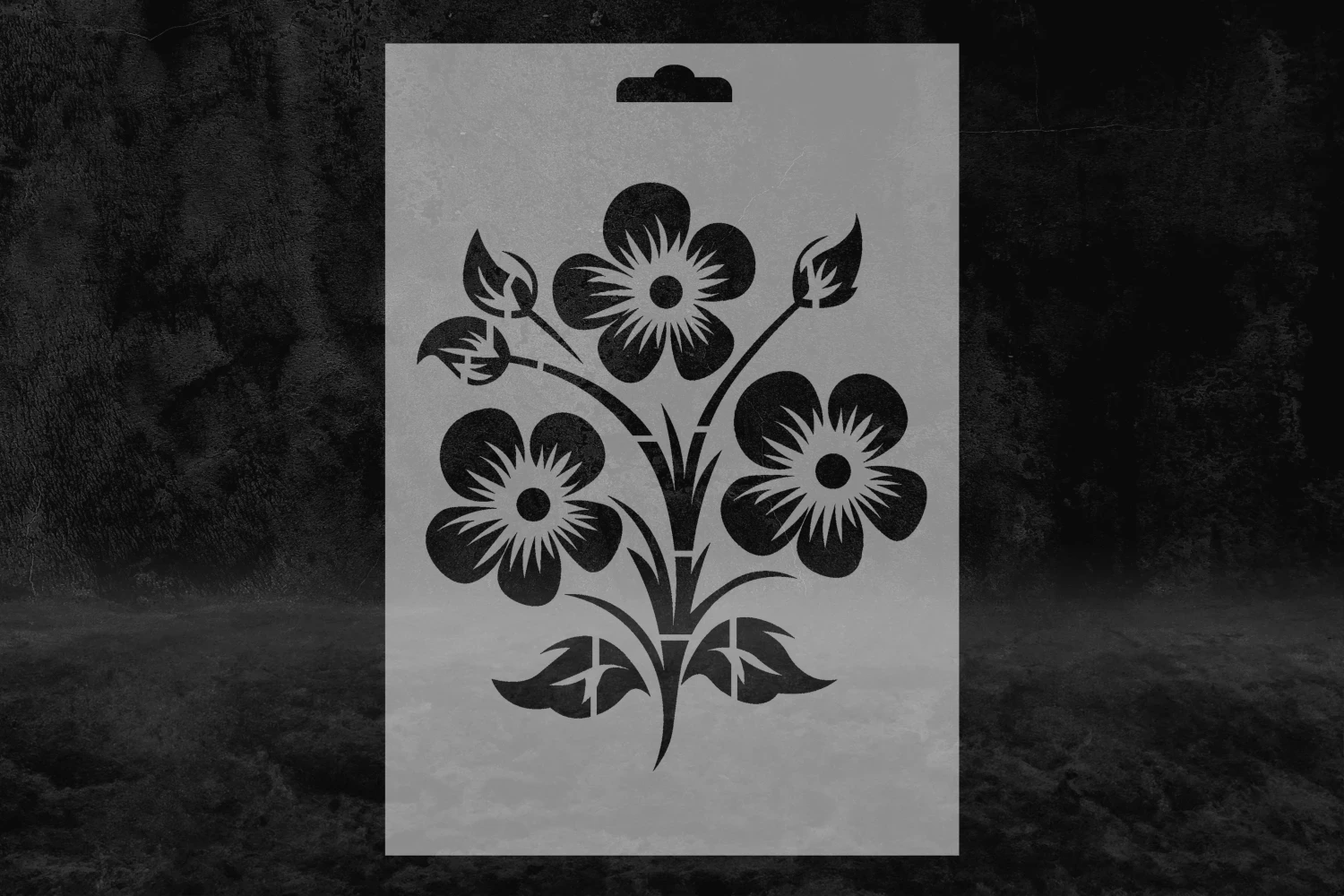 Tomurcuklu Çiçek Desenli Stencil Kalıbı, Bitki Stencil
