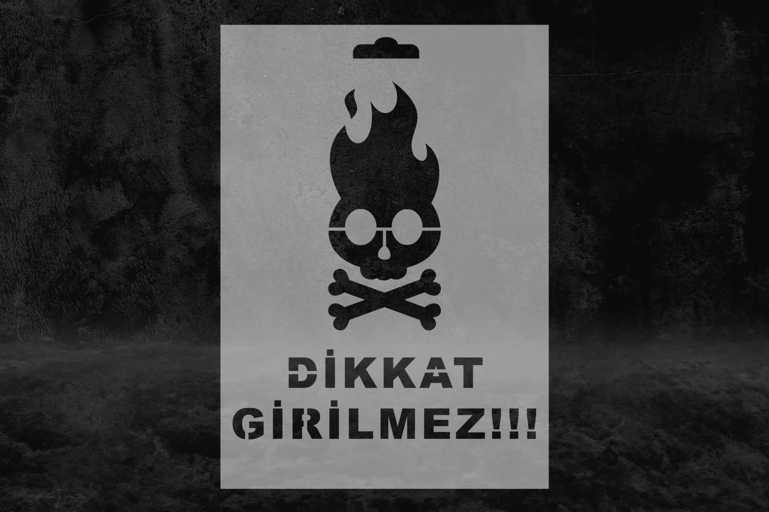 Uyarı Levhası Kuru Kafa Desenli Stencil Kalıbı, Dikkat Girilmez, Stencil