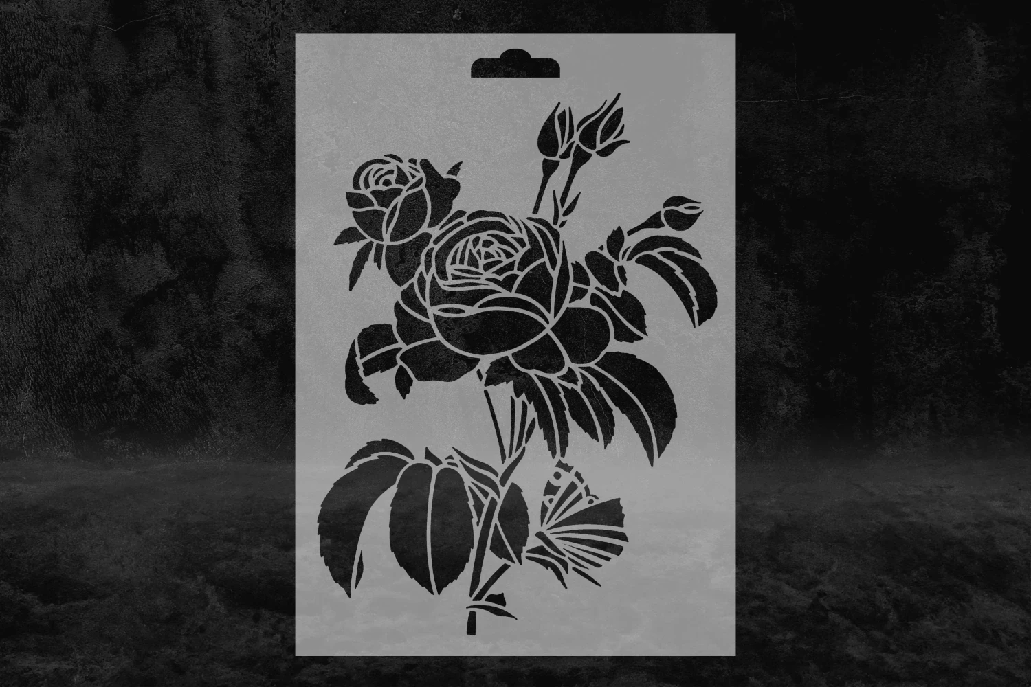 Tomurcuklu Gül Çiçeği Desenli Stencil Kalıbı