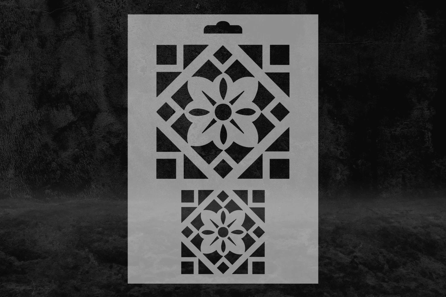 Kare (X) 2 Boy Eskitme Desenli Çiçek Motif Stencil Kalıbı