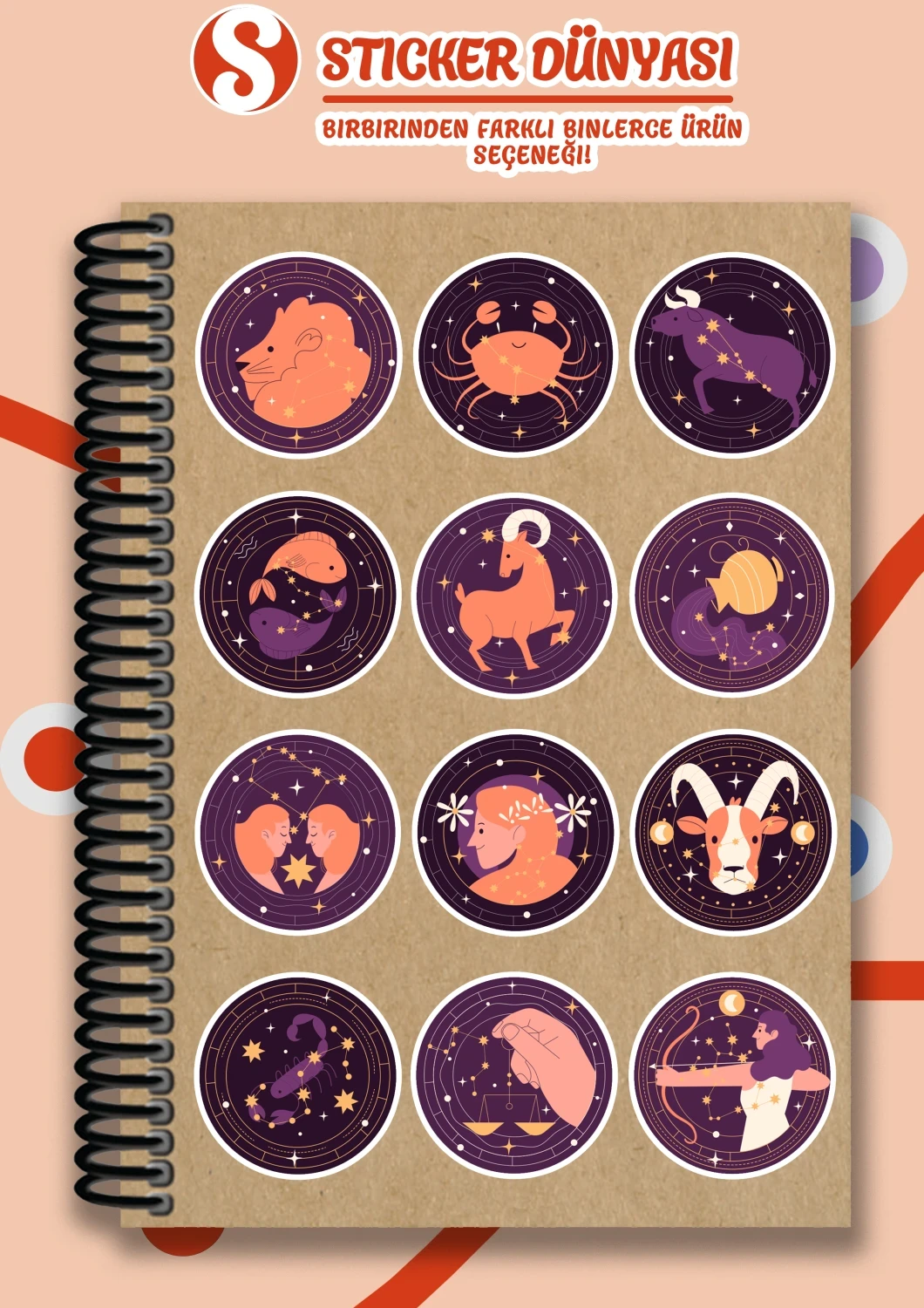Astroloji ve Burç Desenli Yaratıcı Sticker Koleksiyonu (Burçlar1)