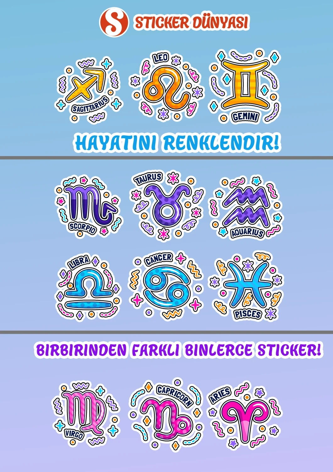 Burç ve Astroloji İçerikli Özel Sticker Koleksiyonu (Astroloji1) görsel 2