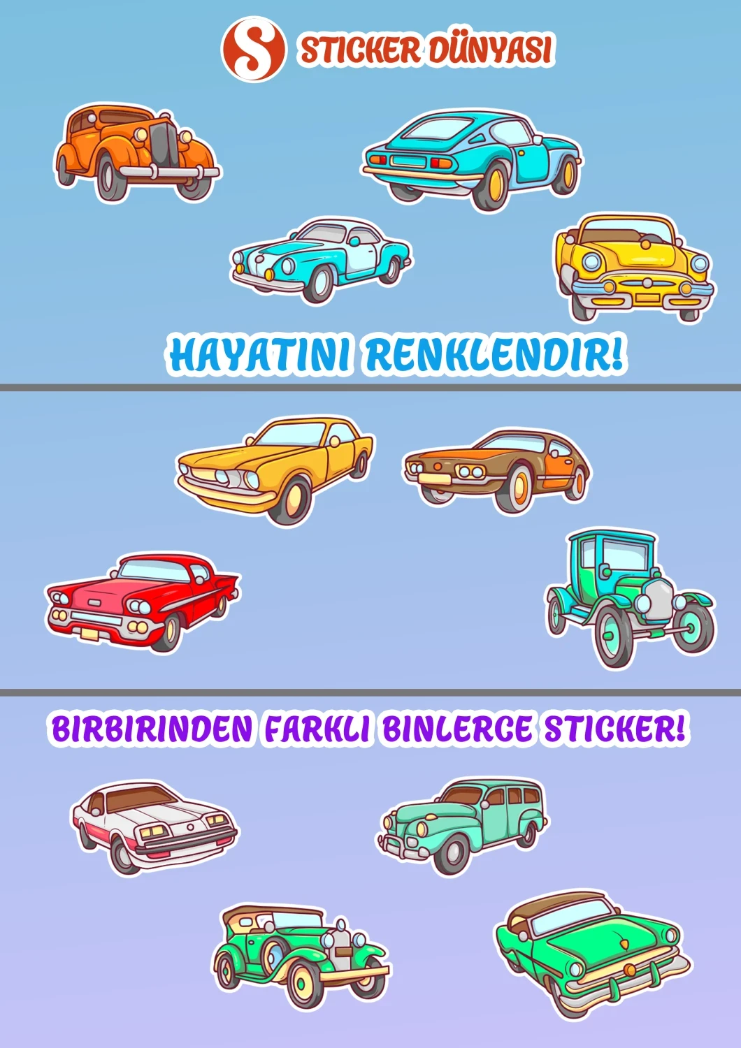 Eski Nostaljik Arabalar Sticker Koleksiyonu (Nost. Arabalar2) görsel 2