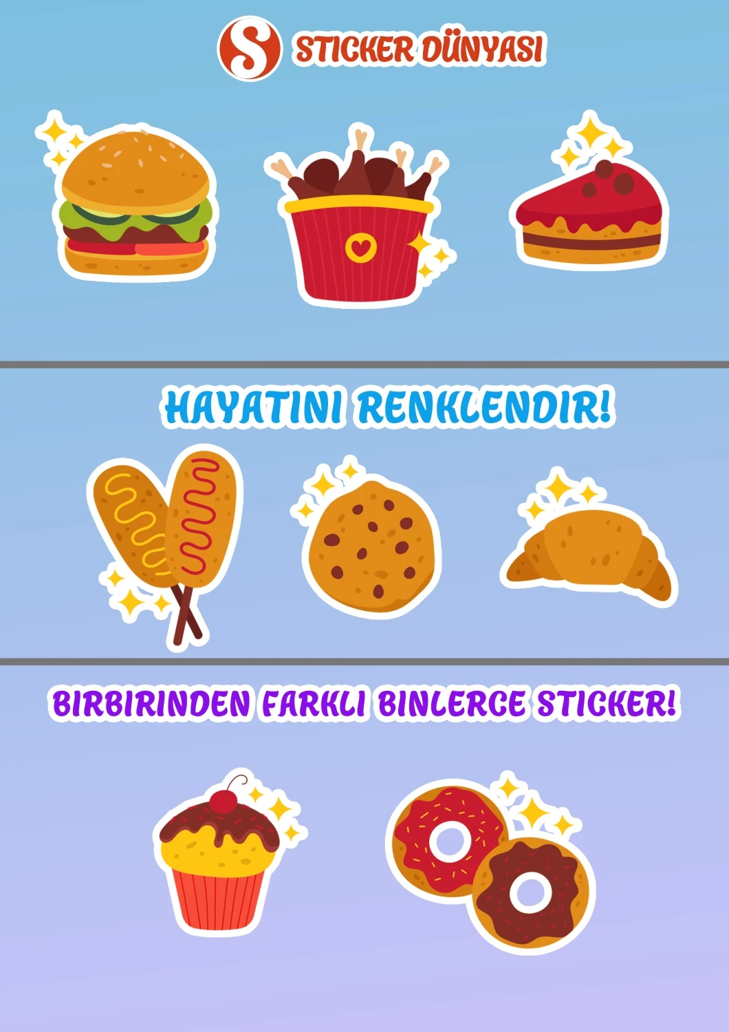 Fast Food Desenli Lezzetli Sticker Koleksiyonu (FastFood1) görsel 2