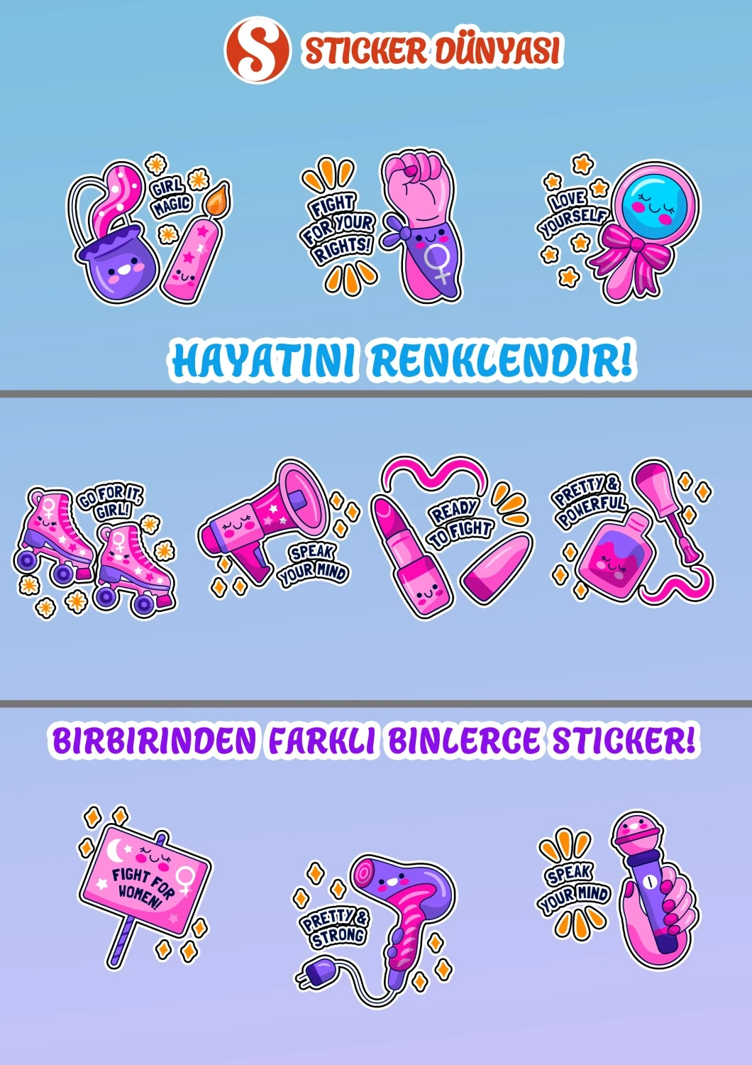 Kadın Hakları Tasarımlı Özel Sticker Koleksiyonu (Kad.Hak.1) görsel 2
