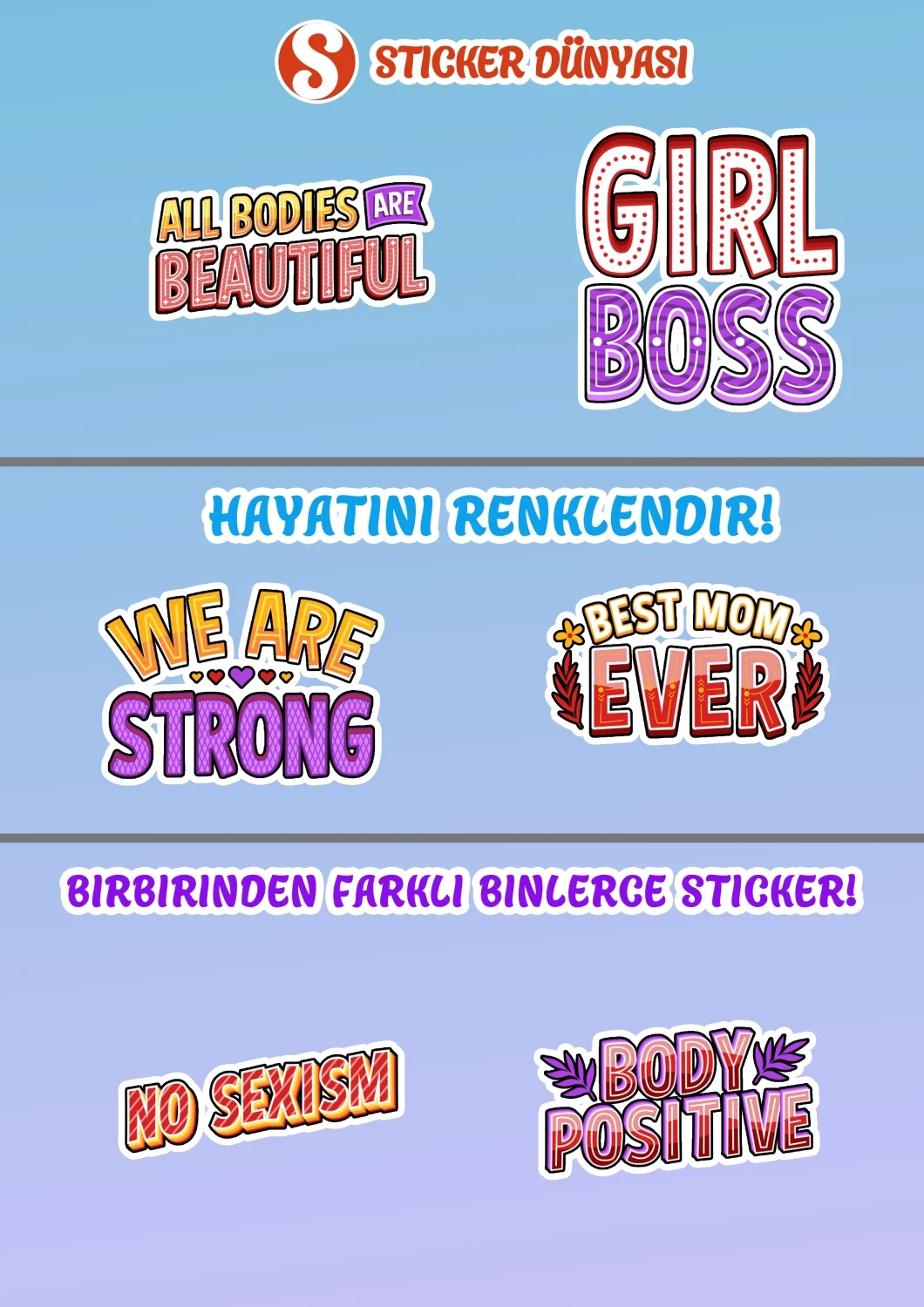 Kadın Sevgi Yazılı Renkli Sticker Koleksiyonu (Woman3) görsel 2