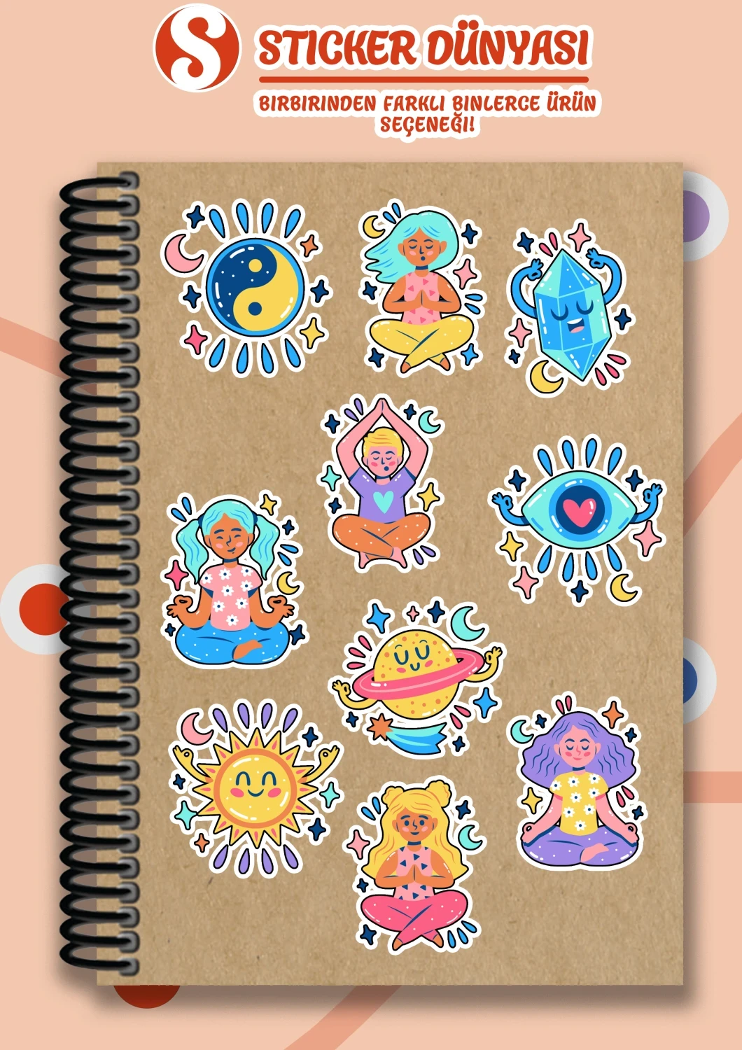 Meditasyon Temalı Dengeli Sticker Koleksiyonu (Meditasyon2)