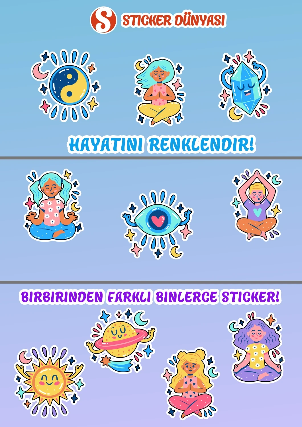 Meditasyon Temalı Dengeli Sticker Koleksiyonu (Meditasyon2) görsel 2
