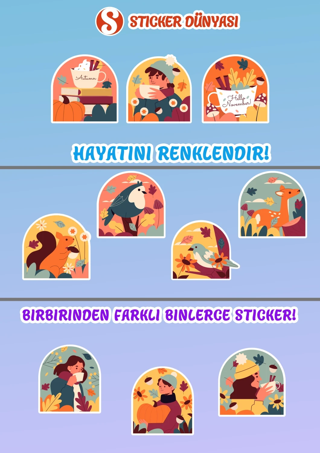 Sonbahar Temalı Mükemmel Sticker Koleksiyonu (Sonbahar1) görsel 2