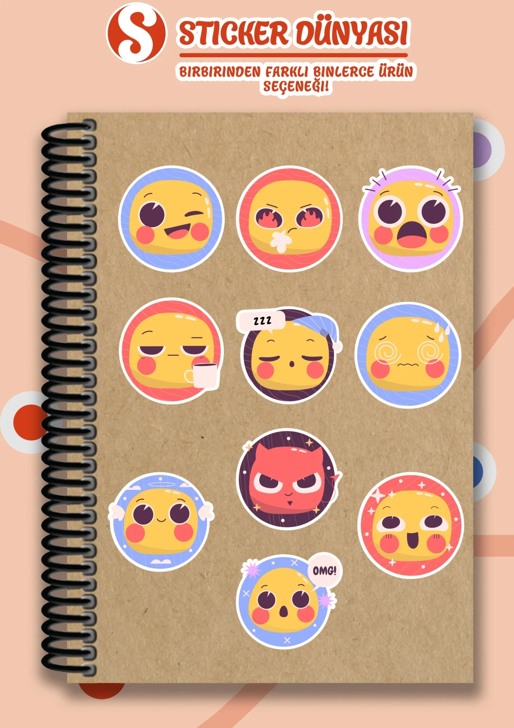 Tatlı Emojiler Tasarımlı Özel Sticker Koleksiyonu (Emoji1)