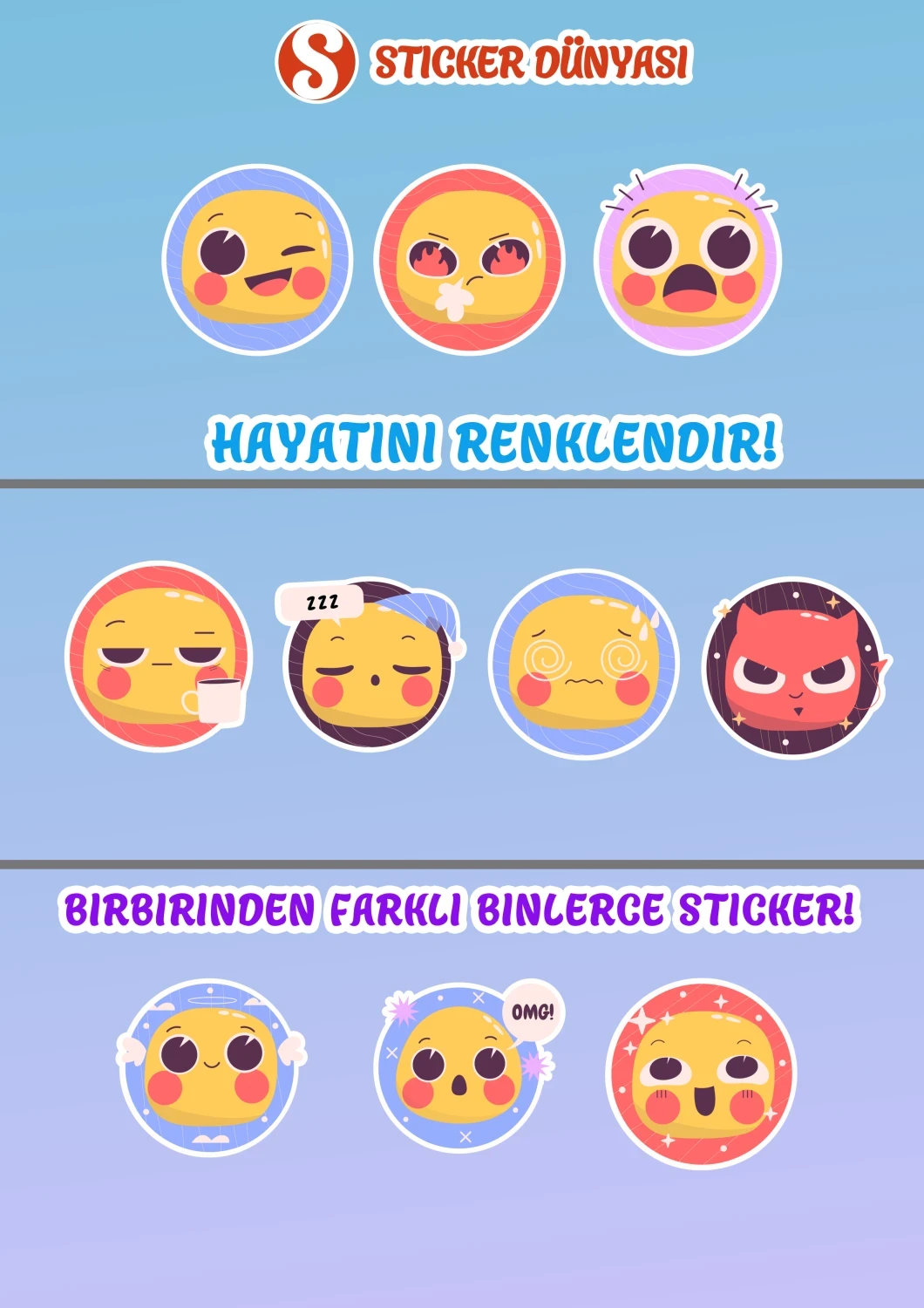 Tatlı Emojiler Tasarımlı Özel Sticker Koleksiyonu (Emoji1) görsel 2