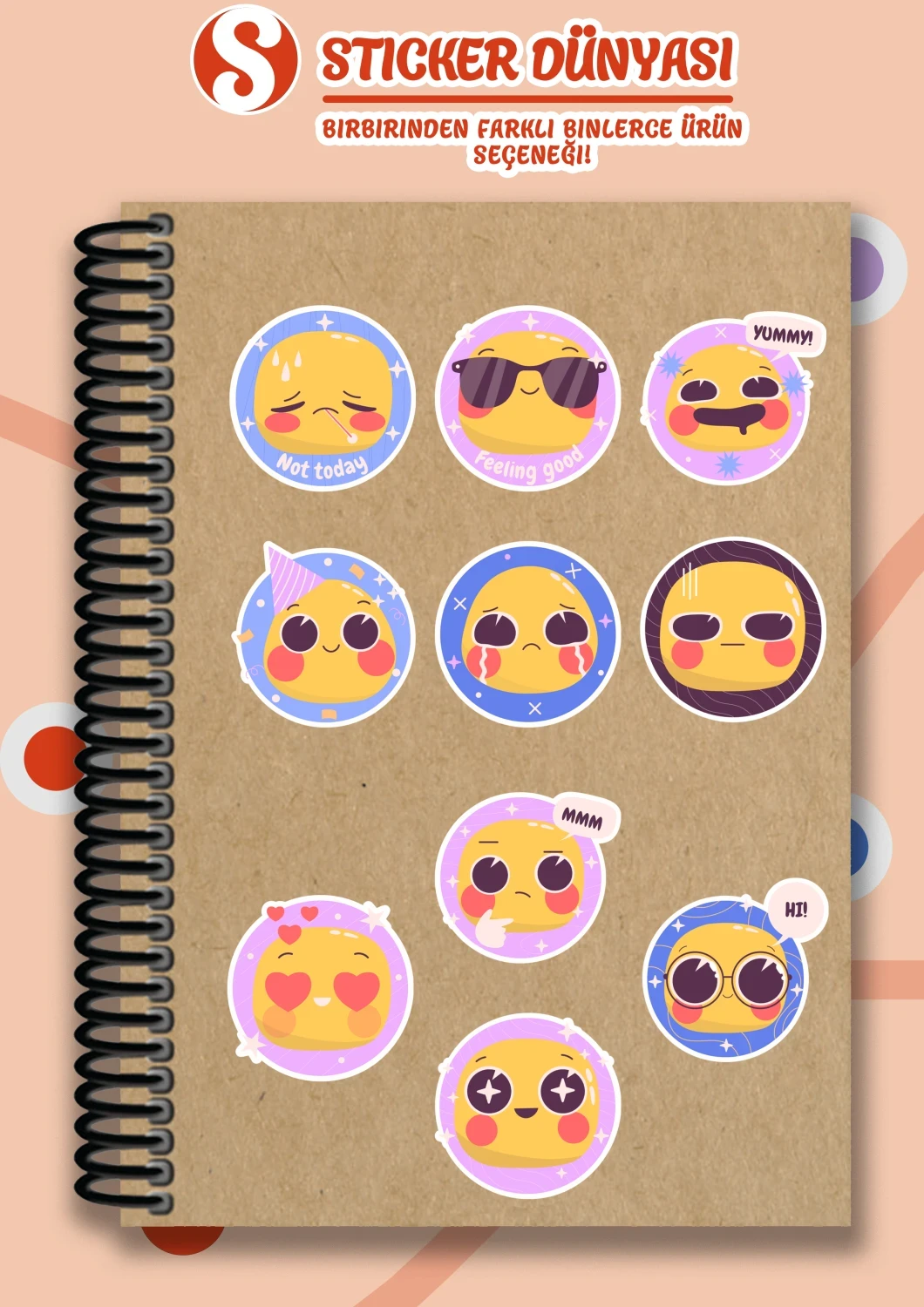 Tatlı Emojiler Tasarımlı Özel Sticker Koleksiyonu (Emoji2)