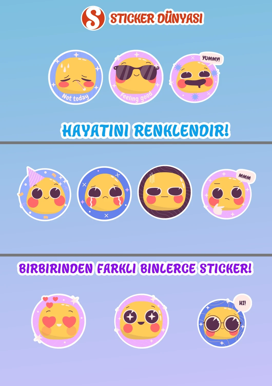 Tatlı Emojiler Tasarımlı Özel Sticker Koleksiyonu (Emoji2) görsel 2