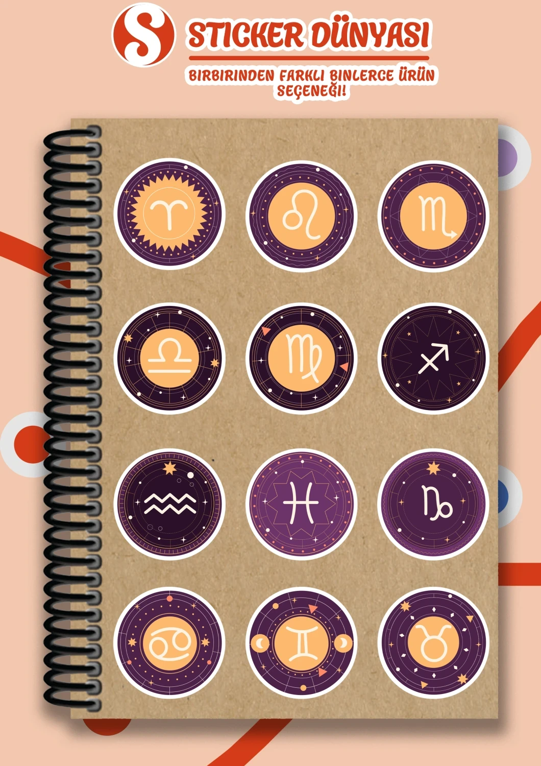 Yuvarlak Astroloji ve Burç Desenli Yaratıcı Sticker Koleksiyonu (Burçlar2)