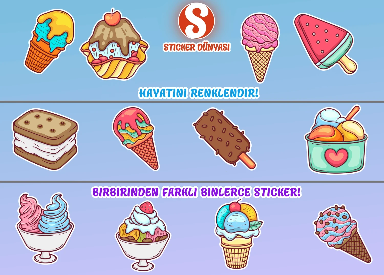 Dondurma Temalı Renkli Sticker Koleksiyonu (Dondurma2) görsel 2