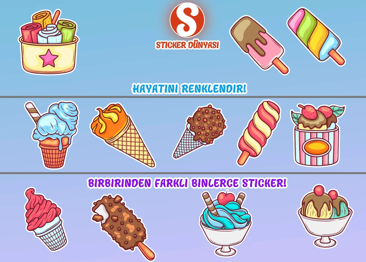 Leziz Dondurma Temalı Sticker Koleksiyonu (Dondurma1) görsel 2