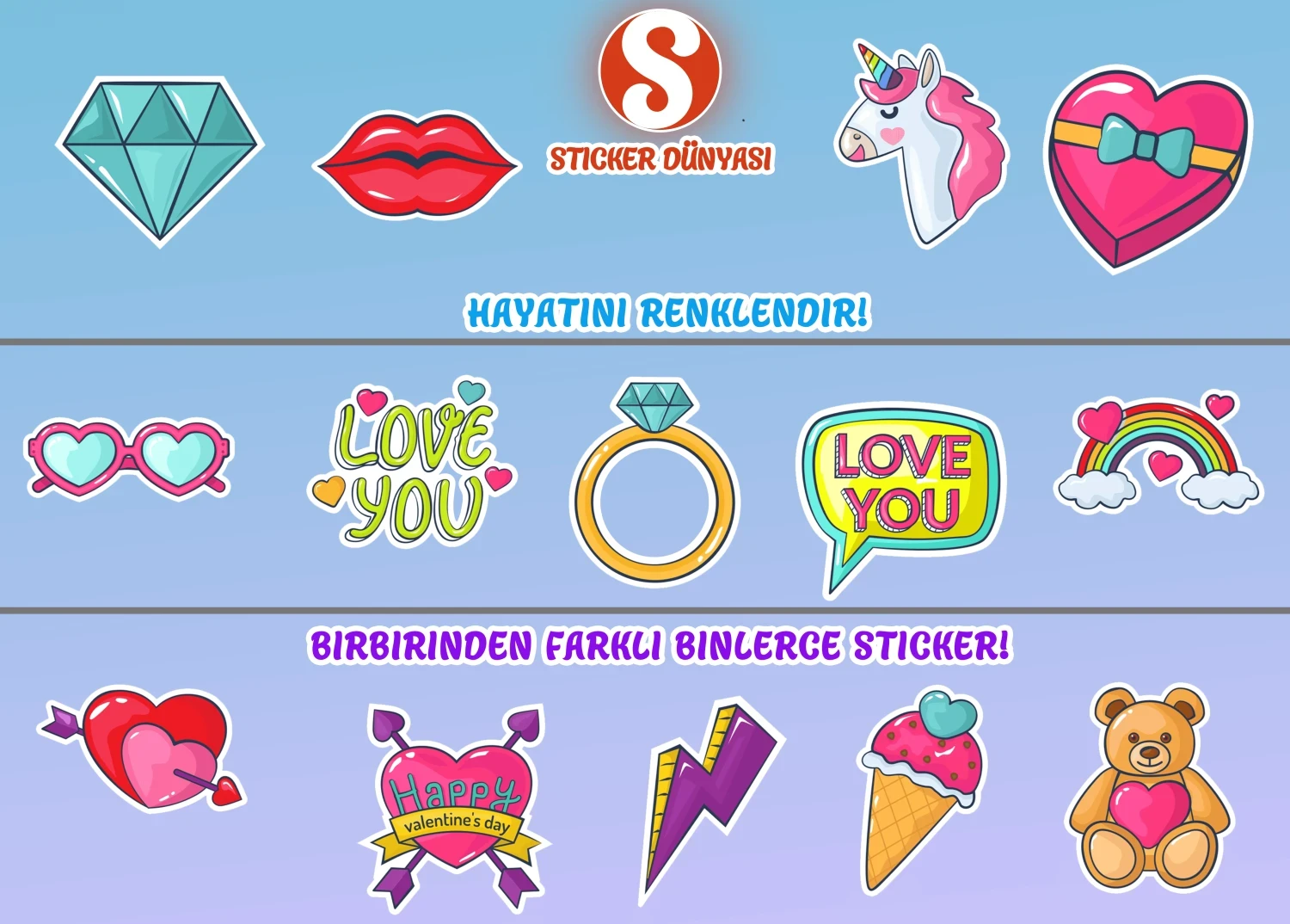 Pop Stick Renkli ve Eğlenceli Sticker Koleksiyonu (Pop2) görsel 2