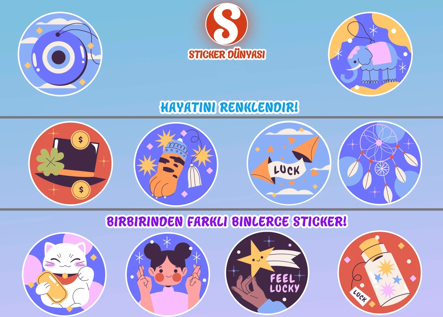 Şans ve Manifest Temalı Sticker Koleksiyonu (Şans1) görsel 2