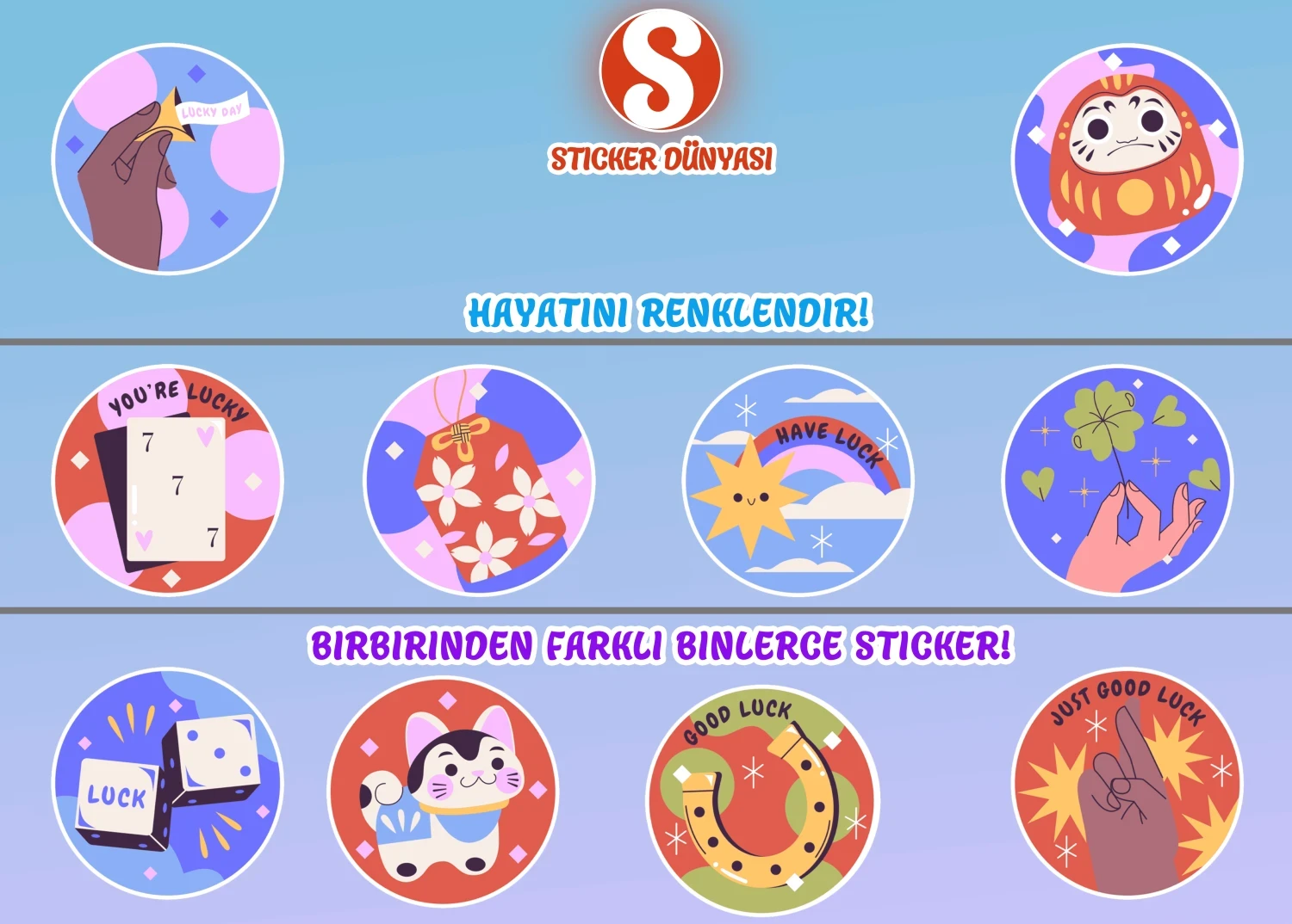 Şans ve Manifest Temalı Sticker Koleksiyonu (Şans2) görsel 2