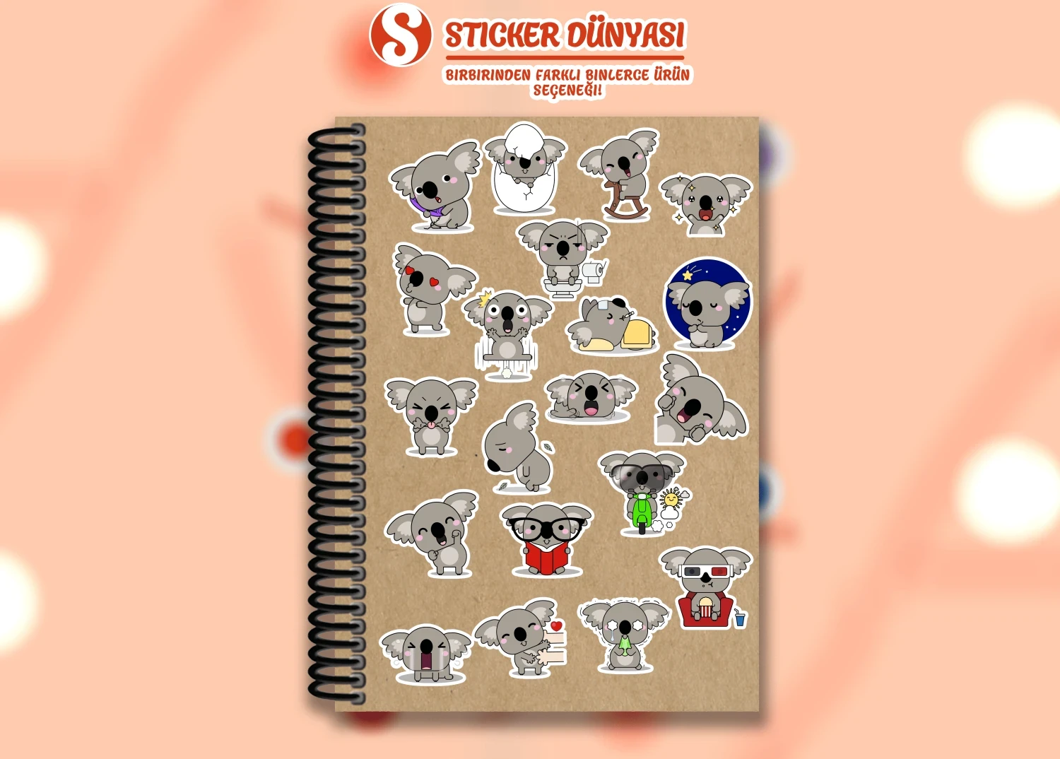 Sevimli Koala Temalı Sticker Koleksiyonu (Koala1)