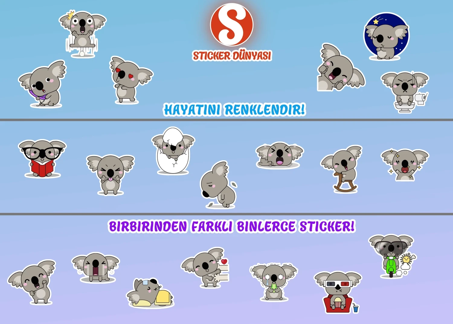 Sevimli Koala Temalı Sticker Koleksiyonu (Koala1) görsel 2