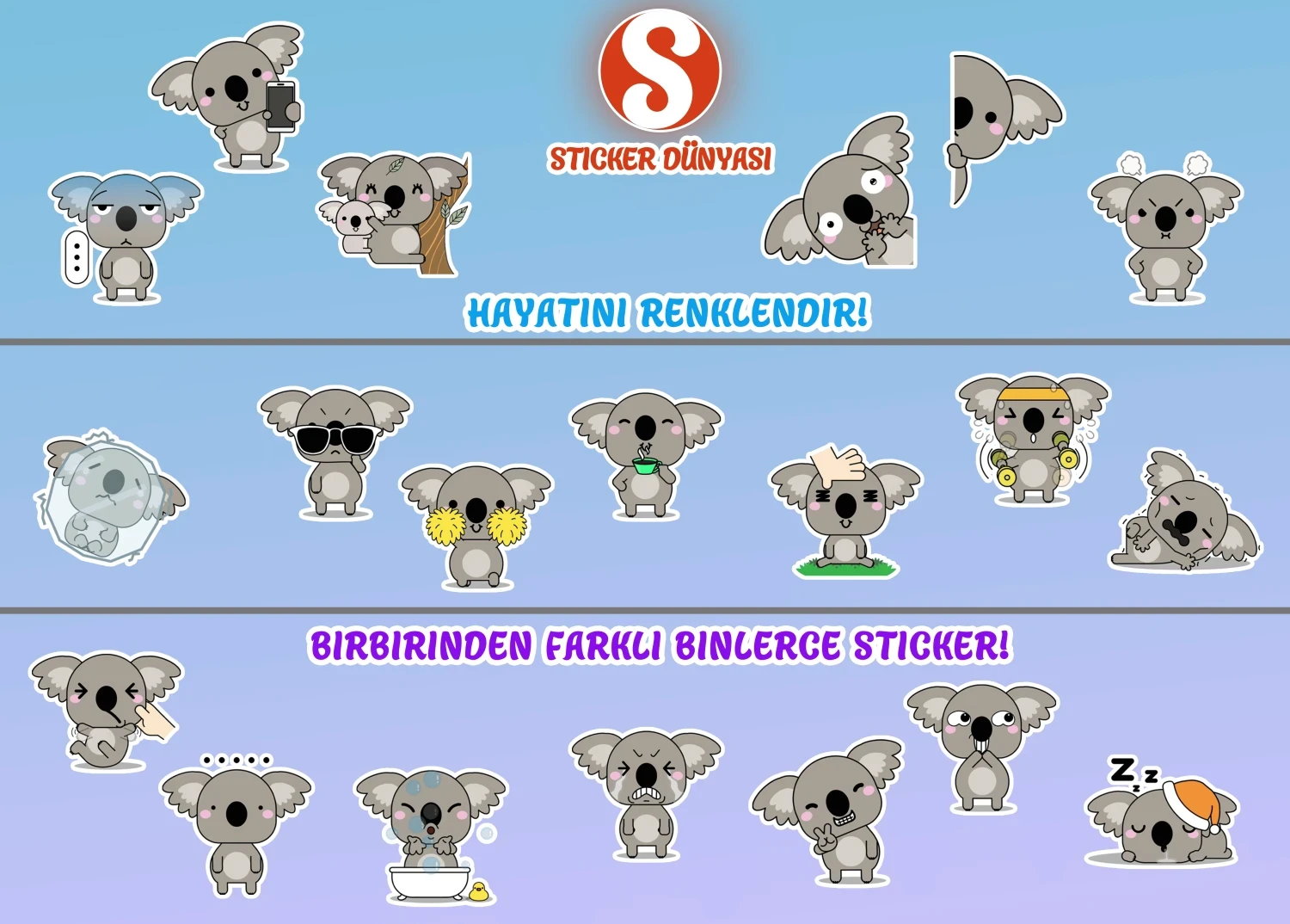 Sevimli Koala Temalı Sticker Koleksiyonu (Koala2) görsel 2
