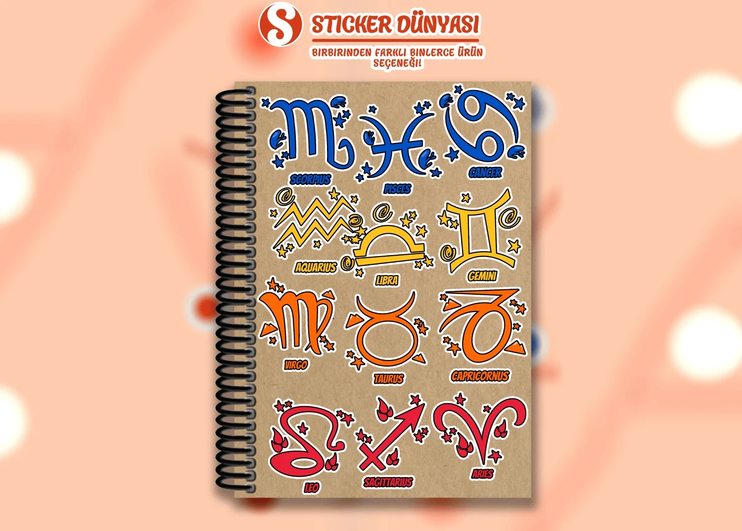 Burçlar Temalı Renkli Sticker Kalıbı (Renkli-Burçlar1)