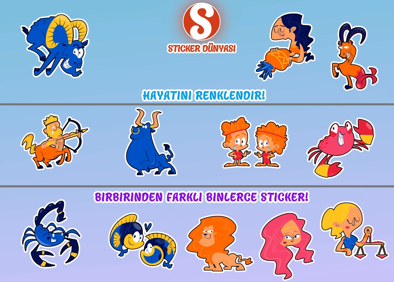 Burçlar Temalı Renkli Sticker Kalıbı (Renkli-Burçlar2) görsel 2