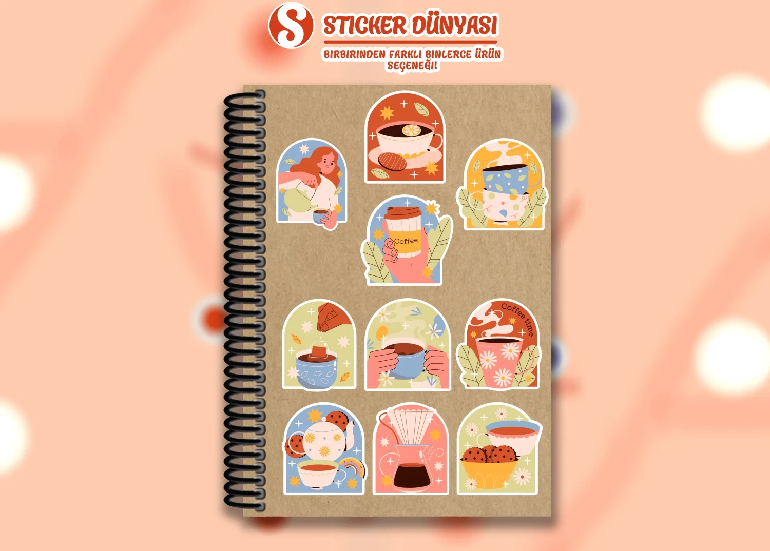 Çay ve Kahve Zamanı Retro Soft Temalı Sticker Koleksiyonu (Çay2)