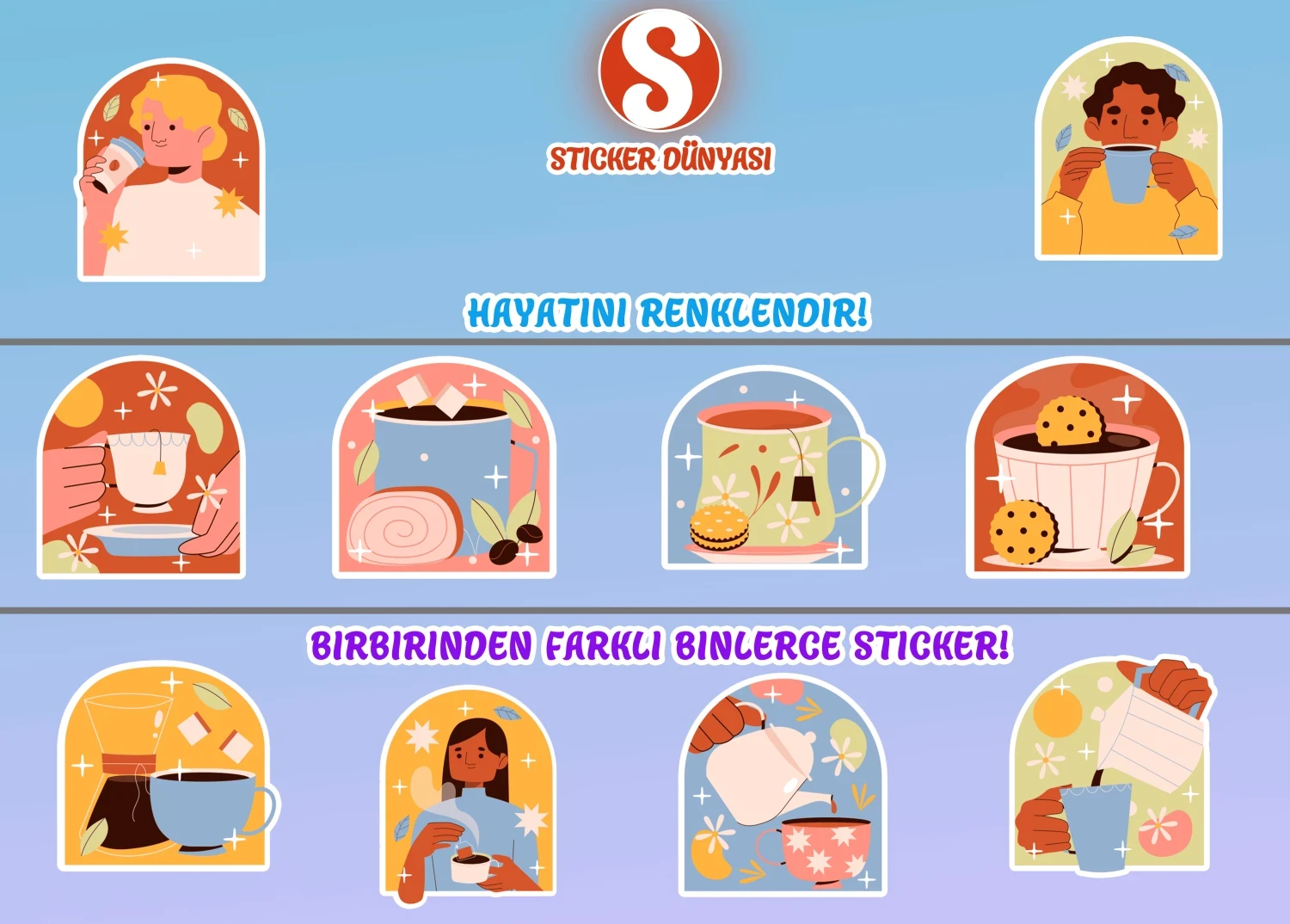 Çay ve Kahve Zamanı Temalı Sticker Koleksiyonu (Çay1) görsel 2
