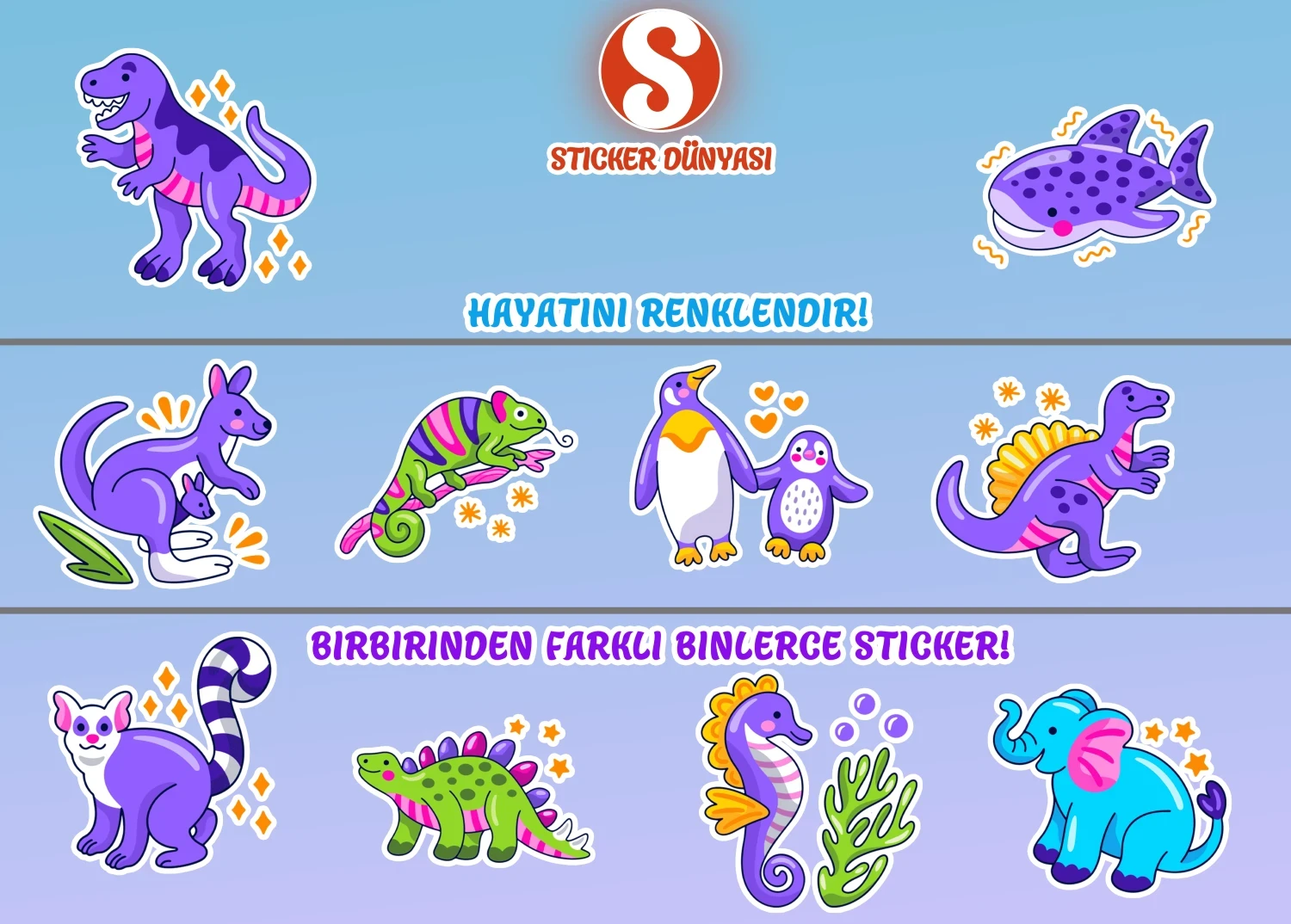 Eğlenceli Komik Hayvanlar Temalı Sticker Koleksiyonu (Eğlenceli-Hayvanlar1) görsel 2
