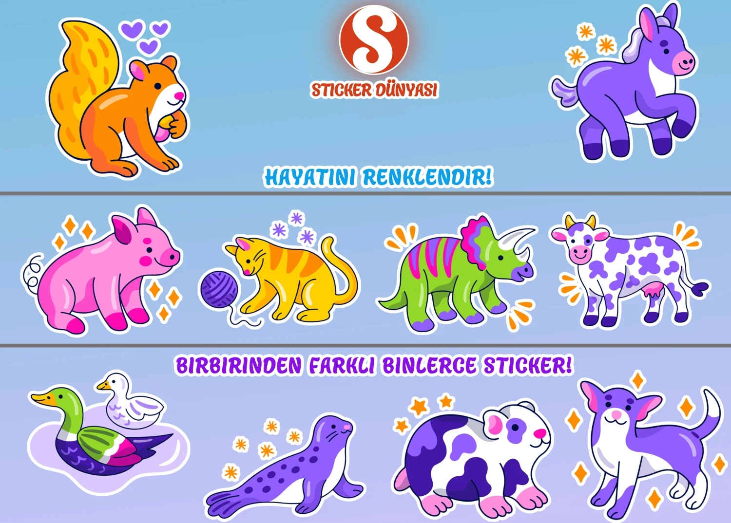 Eğlenceli Komik Hayvanlar Temalı Sticker Koleksiyonu (Eğlenceli-Hayvanlar2) görsel 2