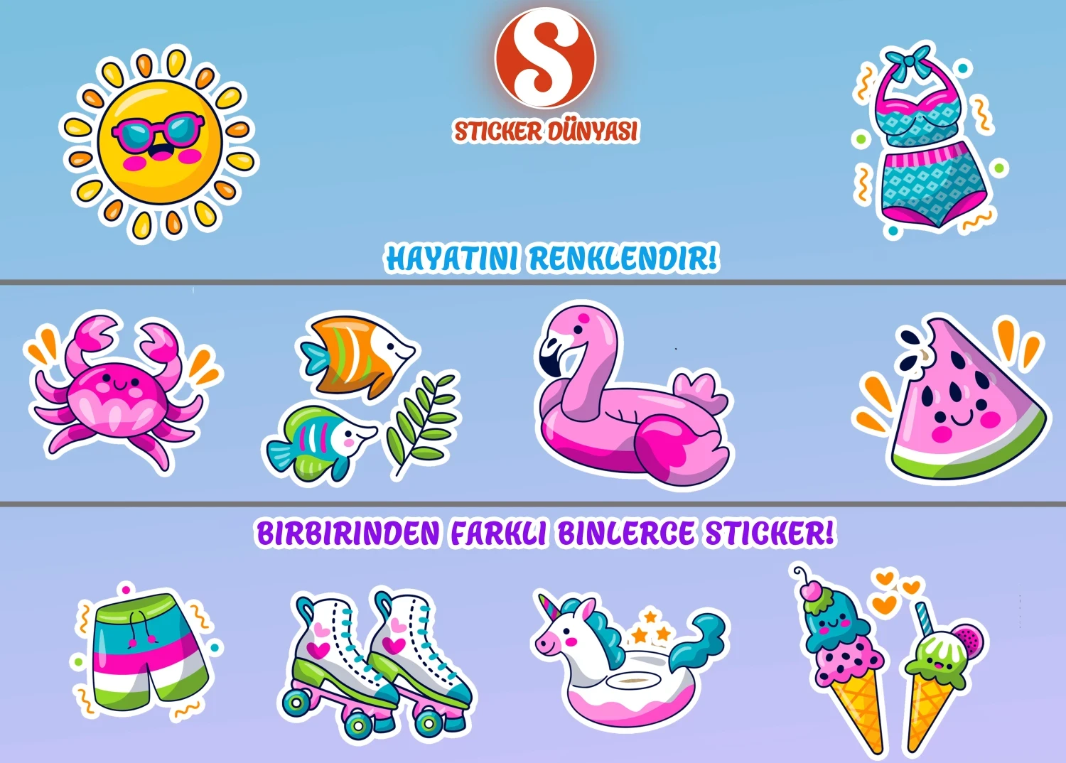 Eğlenceli Yaz Mevsimi Temalı Sticker Koleksiyonu (Yaz2) görsel 2