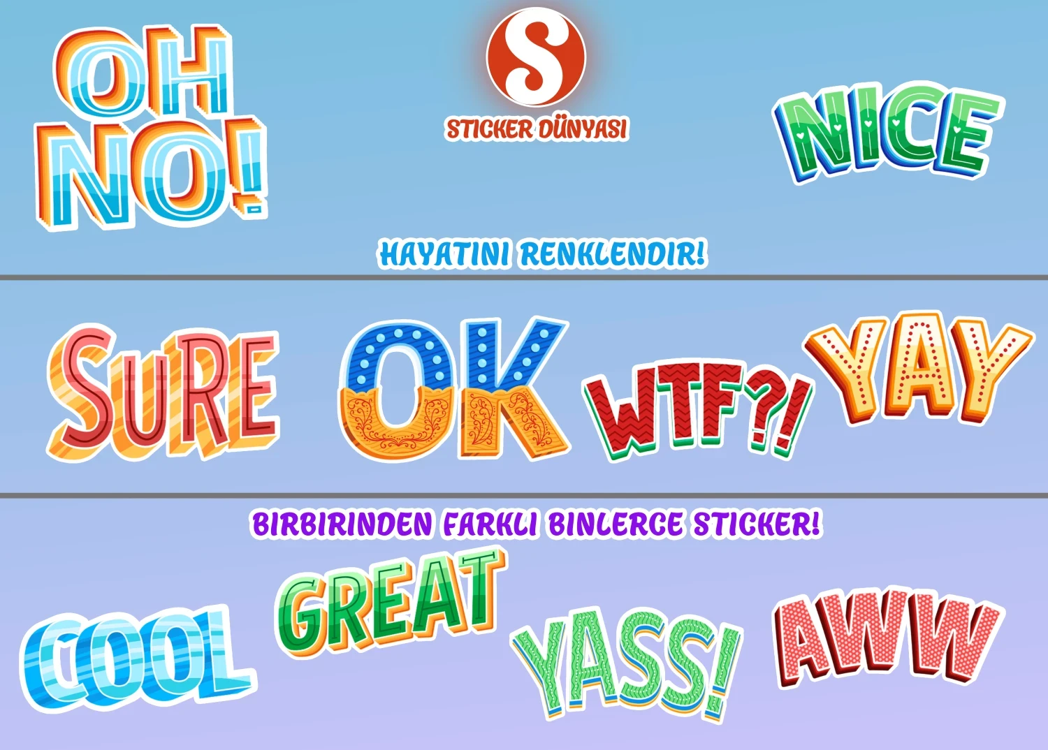 İngilizce Eğlenceli Tepki Temalı Yazı Sticker Koleksiyonu (Tepki3) görsel 2