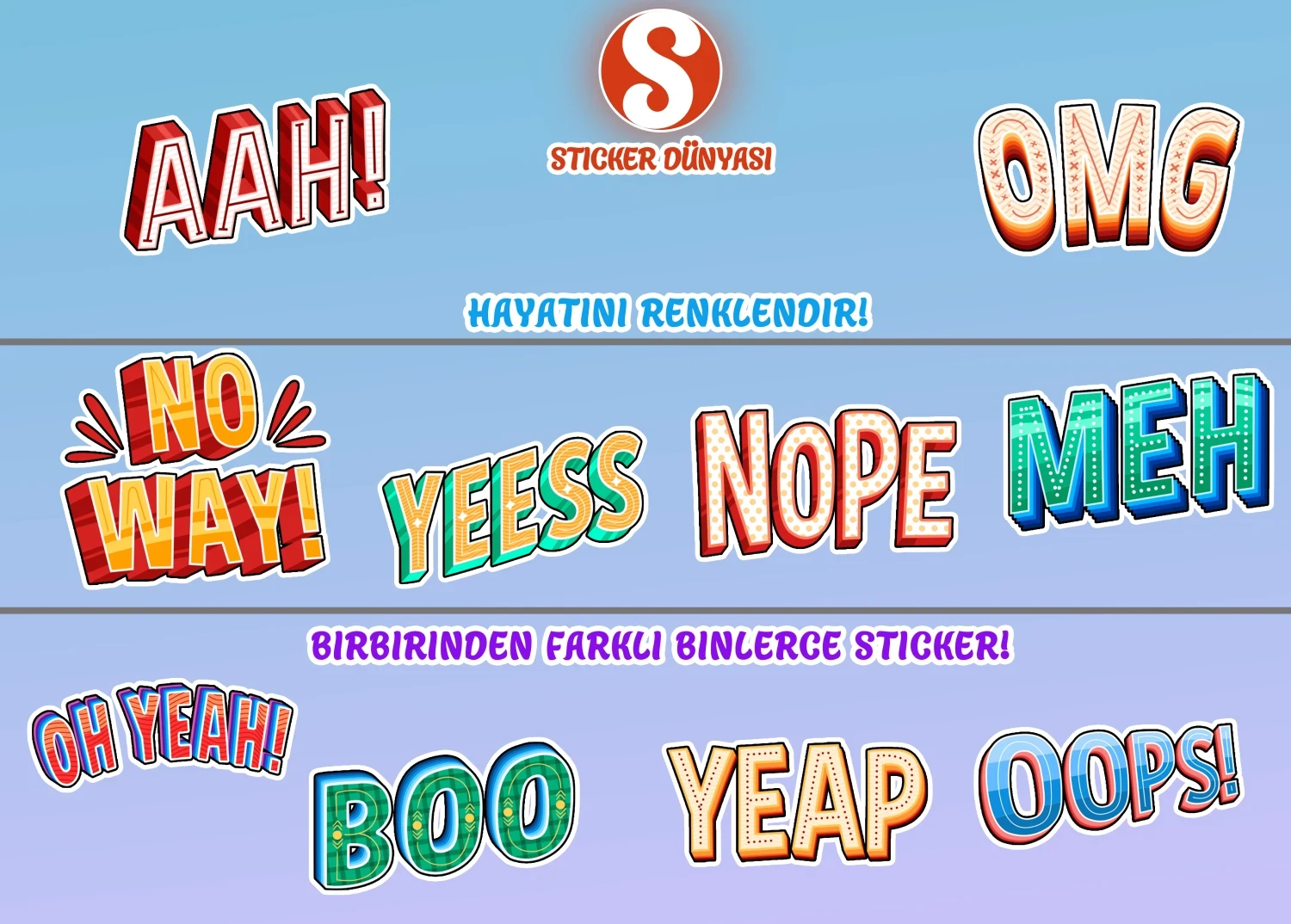 İngilizce Eğlenceli Tepki Temalı Yazı Sticker Koleksiyonu (Tepki4) görsel 2