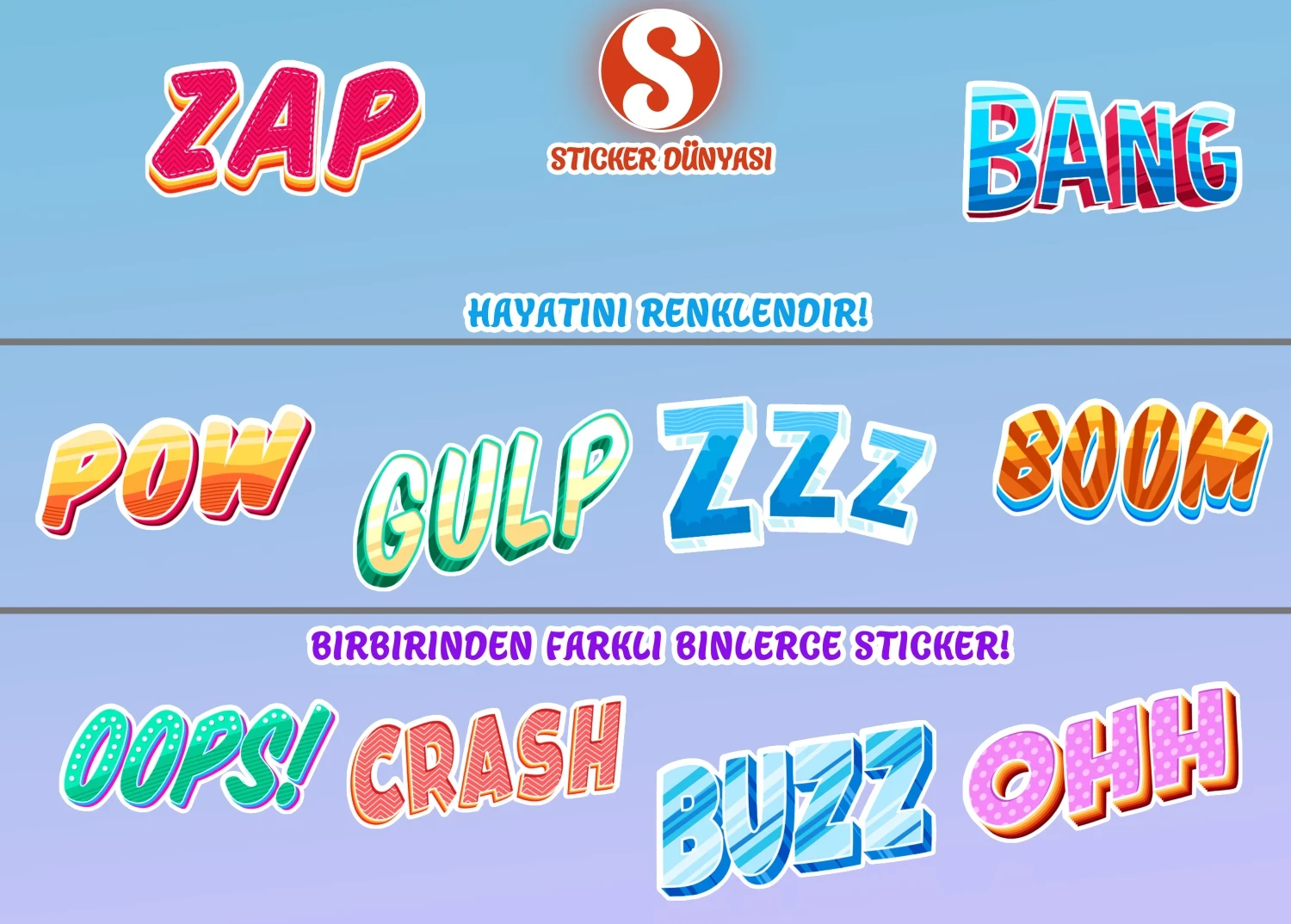İngilizce Tepki Temalı Yazı Sticker Koleksiyonu (Tepki1) görsel 2