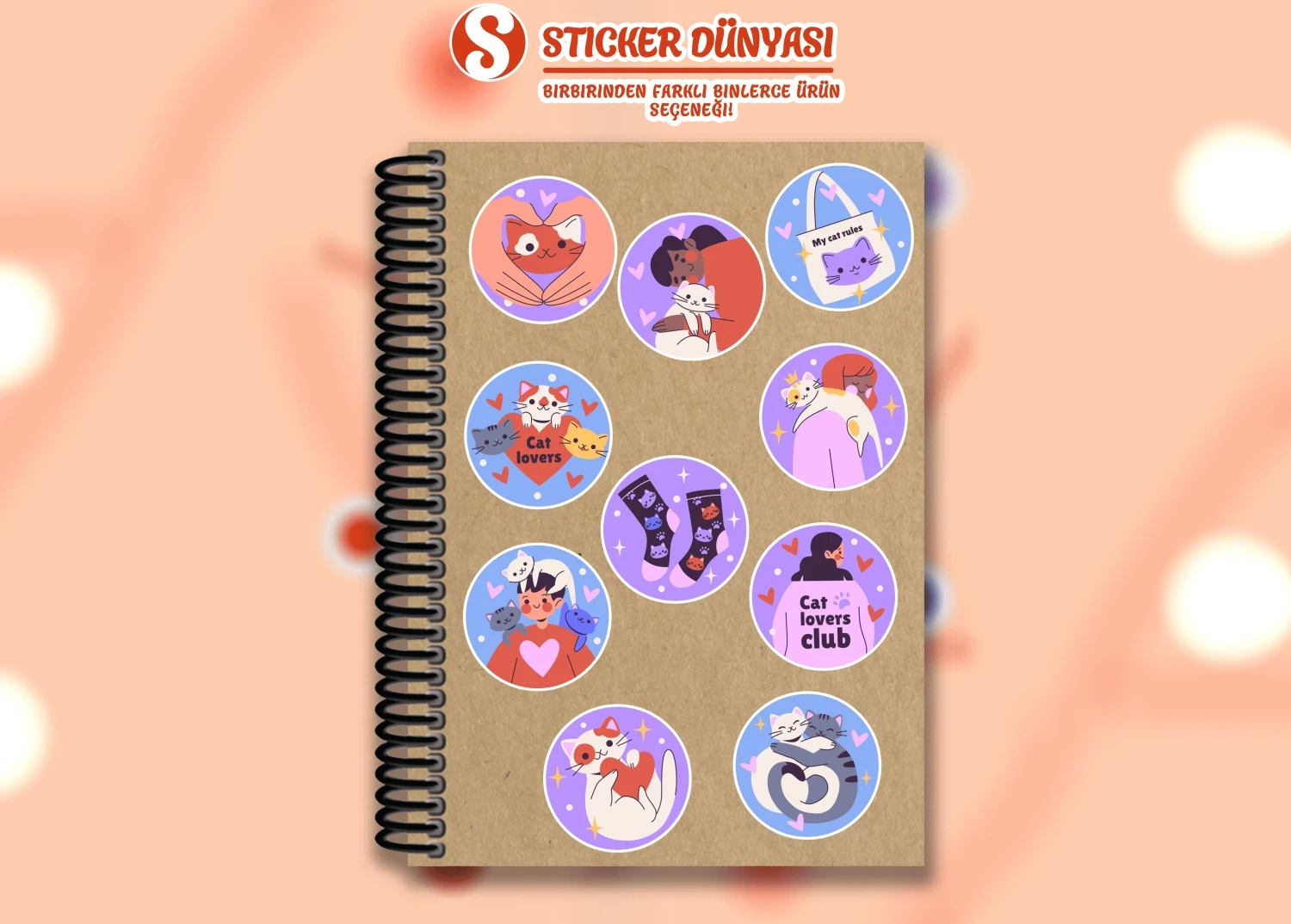 Kedi Sevgisi Temalı Sticker Koleksiyonu (Kedi-Sevgisi1)