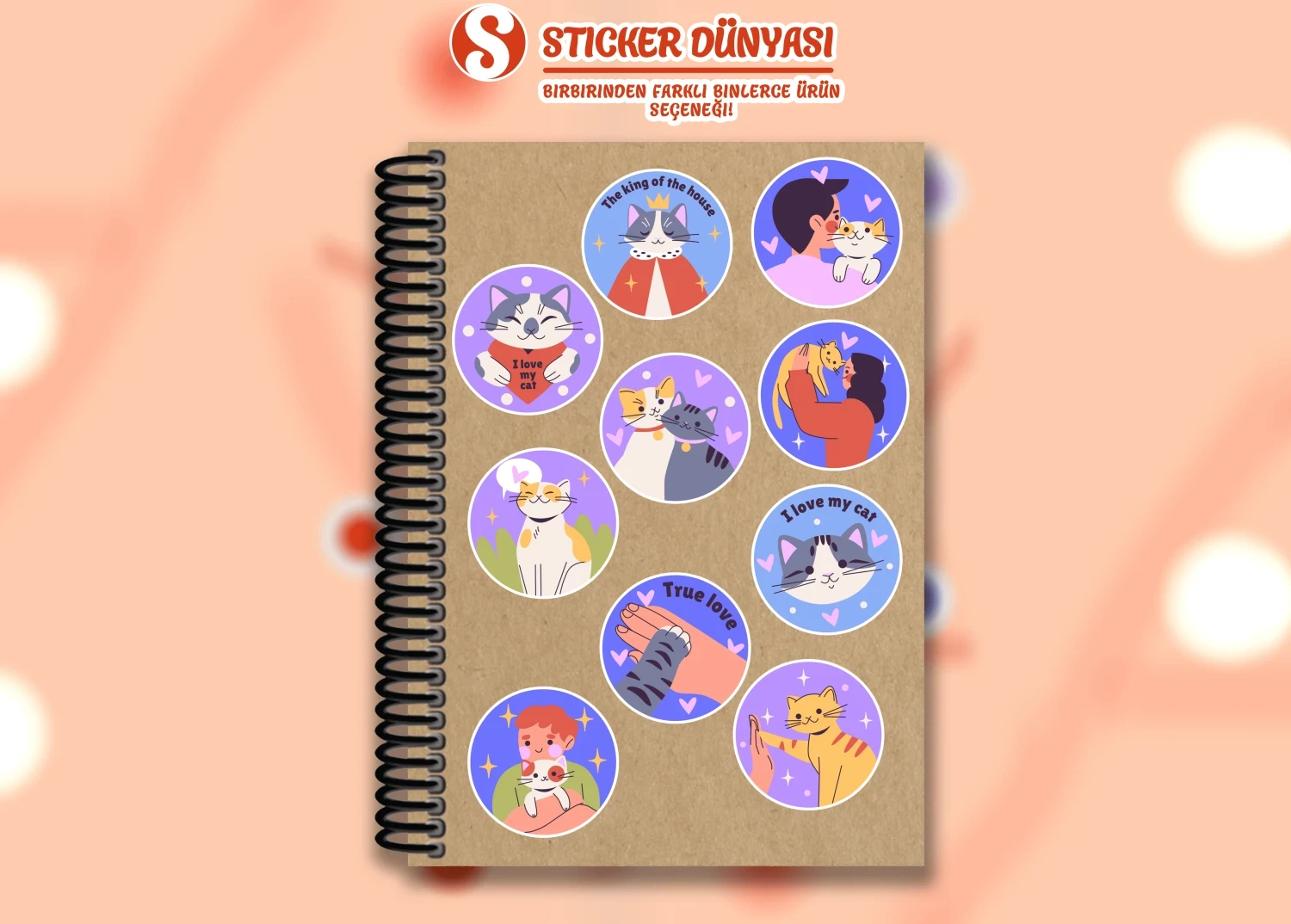 Kedi Sevgisi Temalı Sticker Koleksiyonu (Kedi-Sevgisi2)