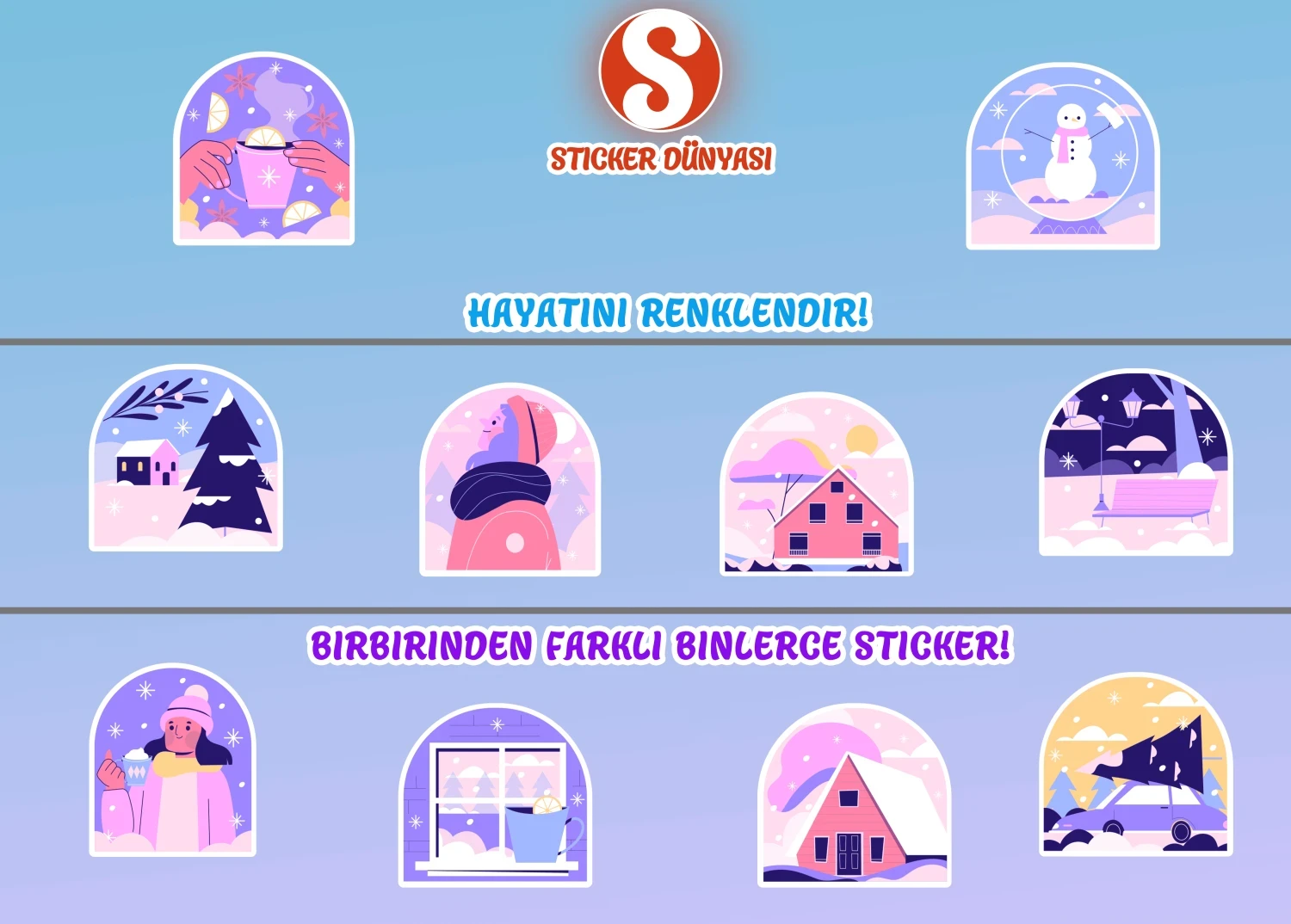 Kış Ayı Temalı Sticker Koleksiyonu (Kış2) görsel 2