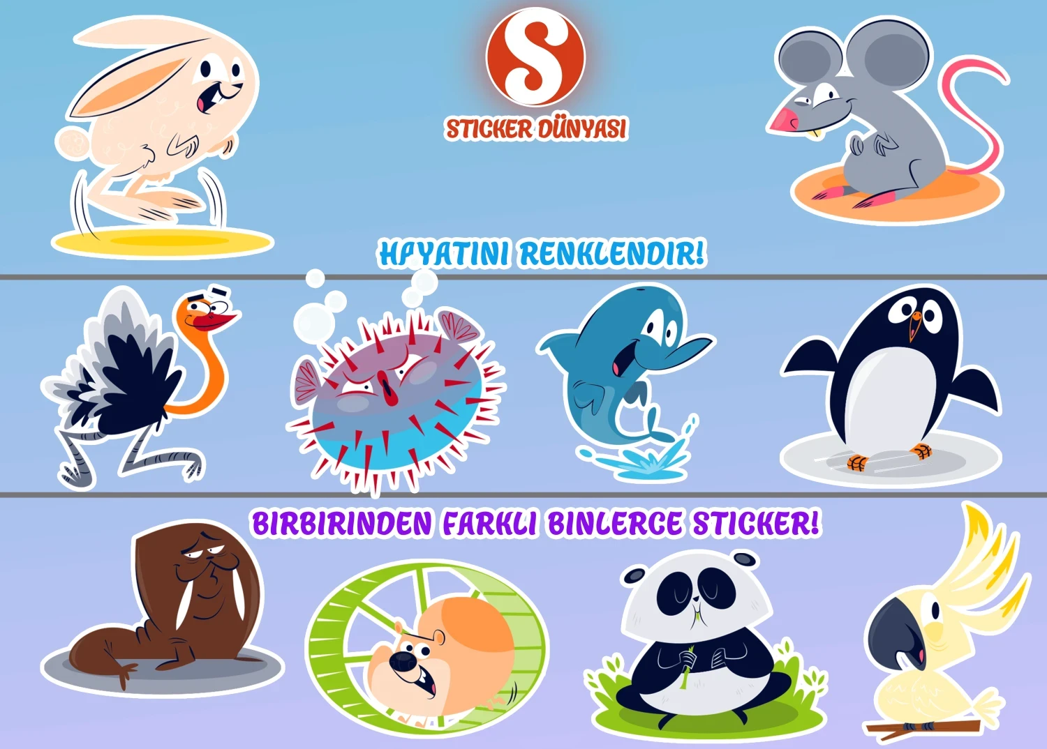 Komik Hayvanlar Temalı Sticker Koleksiyonu (Komik-Hayvanlar1) görsel 2
