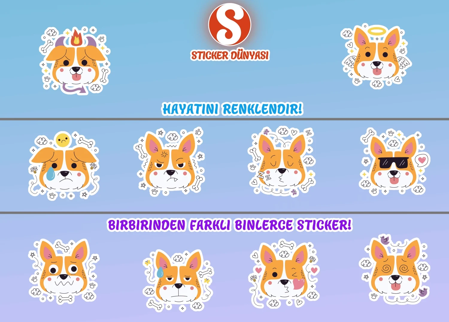 Köpek Emoji Temalı Sticker Koleksiyonu (Köpek-Emoji1) görsel 2
