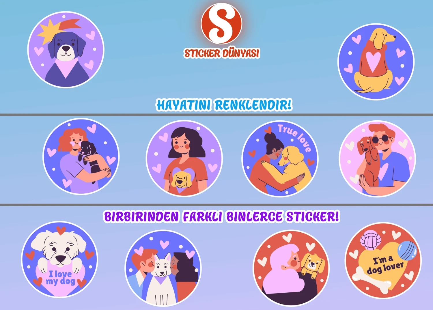 Köpek Sevgisi Temalı Sticker Koleksiyonu (Köpek-Sevgisi1) görsel 2