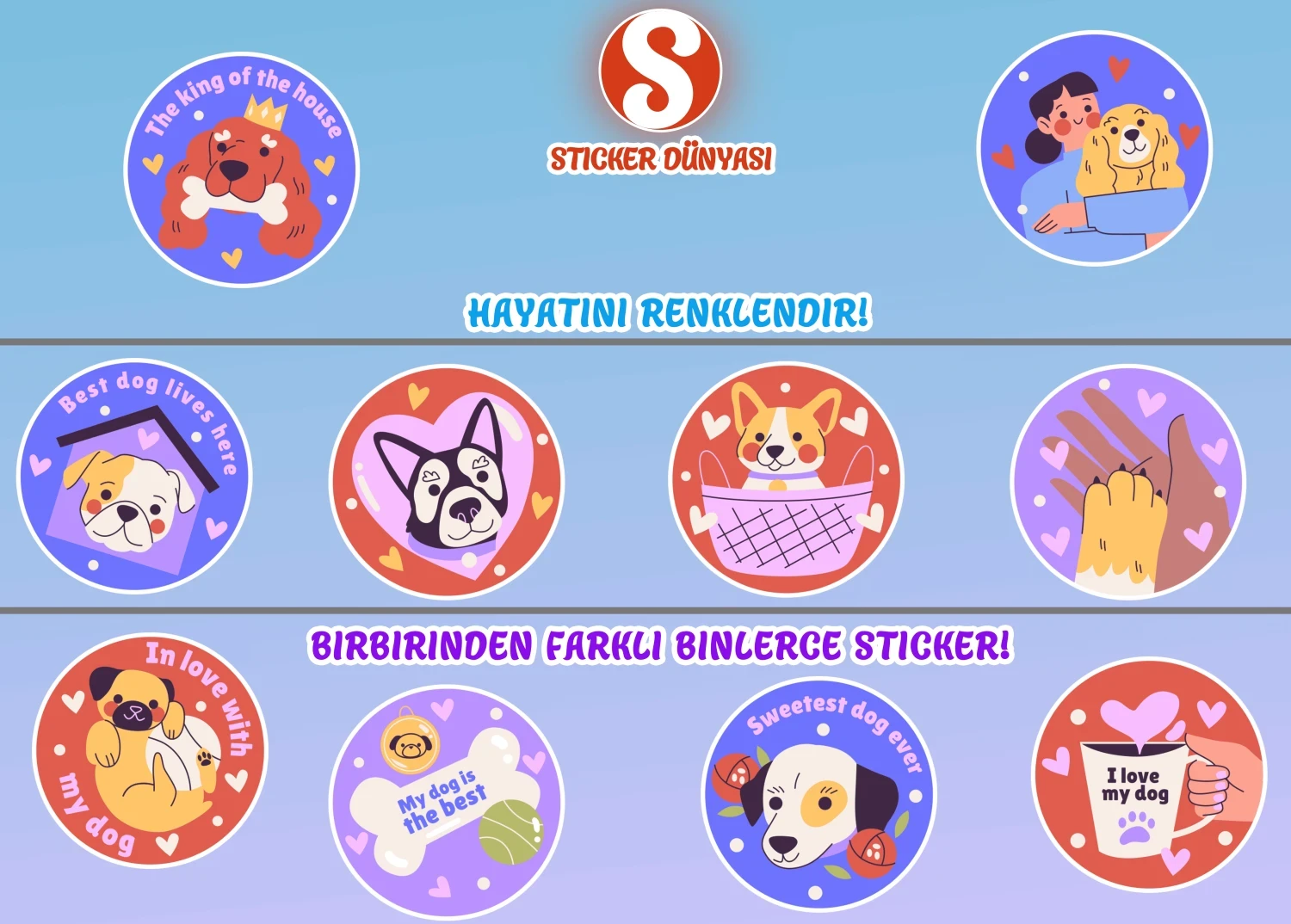 Köpek Sevgisi Temalı Sticker Koleksiyonu (Köpek-Sevgisi2) görsel 2