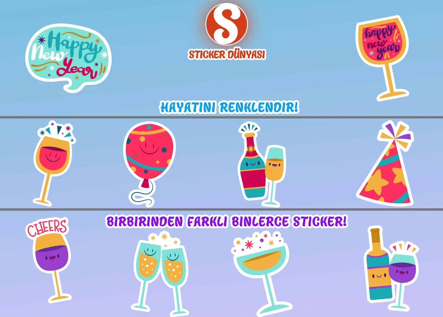 Modern Yeni yıl Temalı Sticker Koleksiyonu (Yeni yıl1) görsel 2