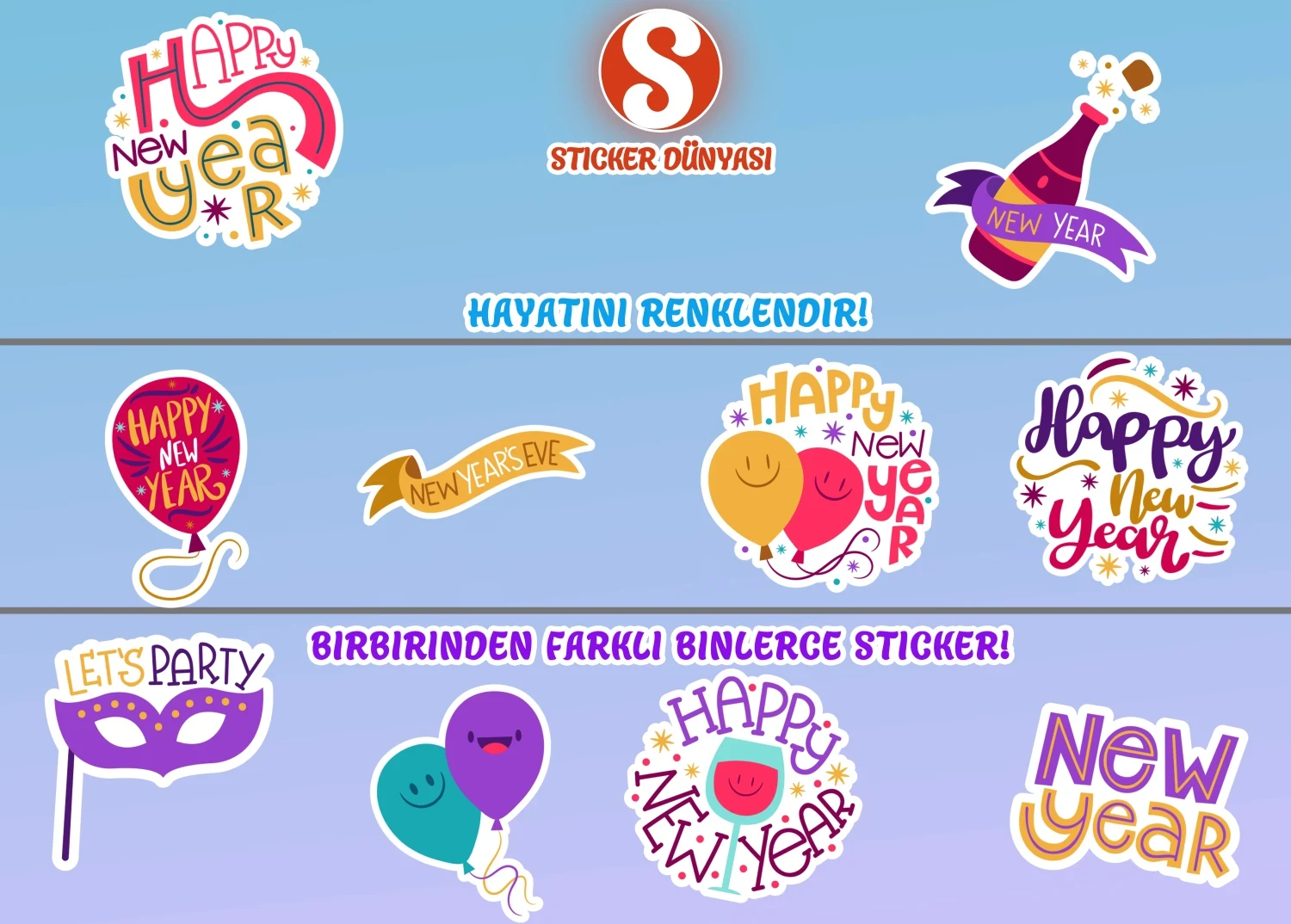 Modern Yeni yıl Temalı Sticker Koleksiyonu (Yeni yıl2) görsel 2